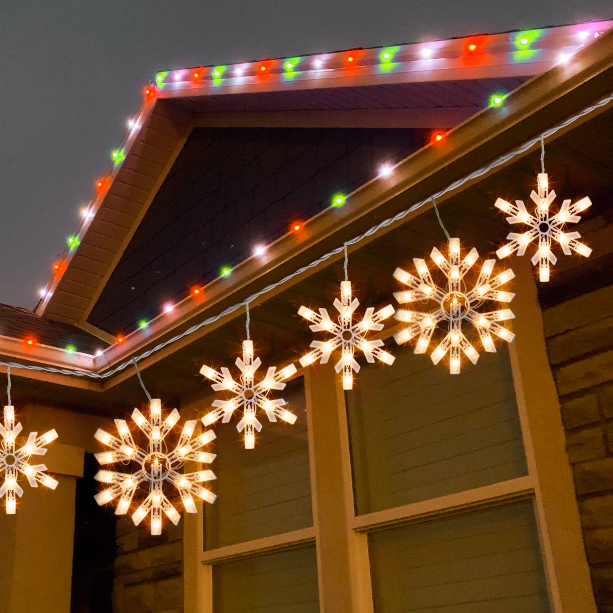 Dazzle Bright Christmas Snowflake Lights, 100 Count, 8.5FT Connectable, Waterproof, Warm White, Model HB-300COI