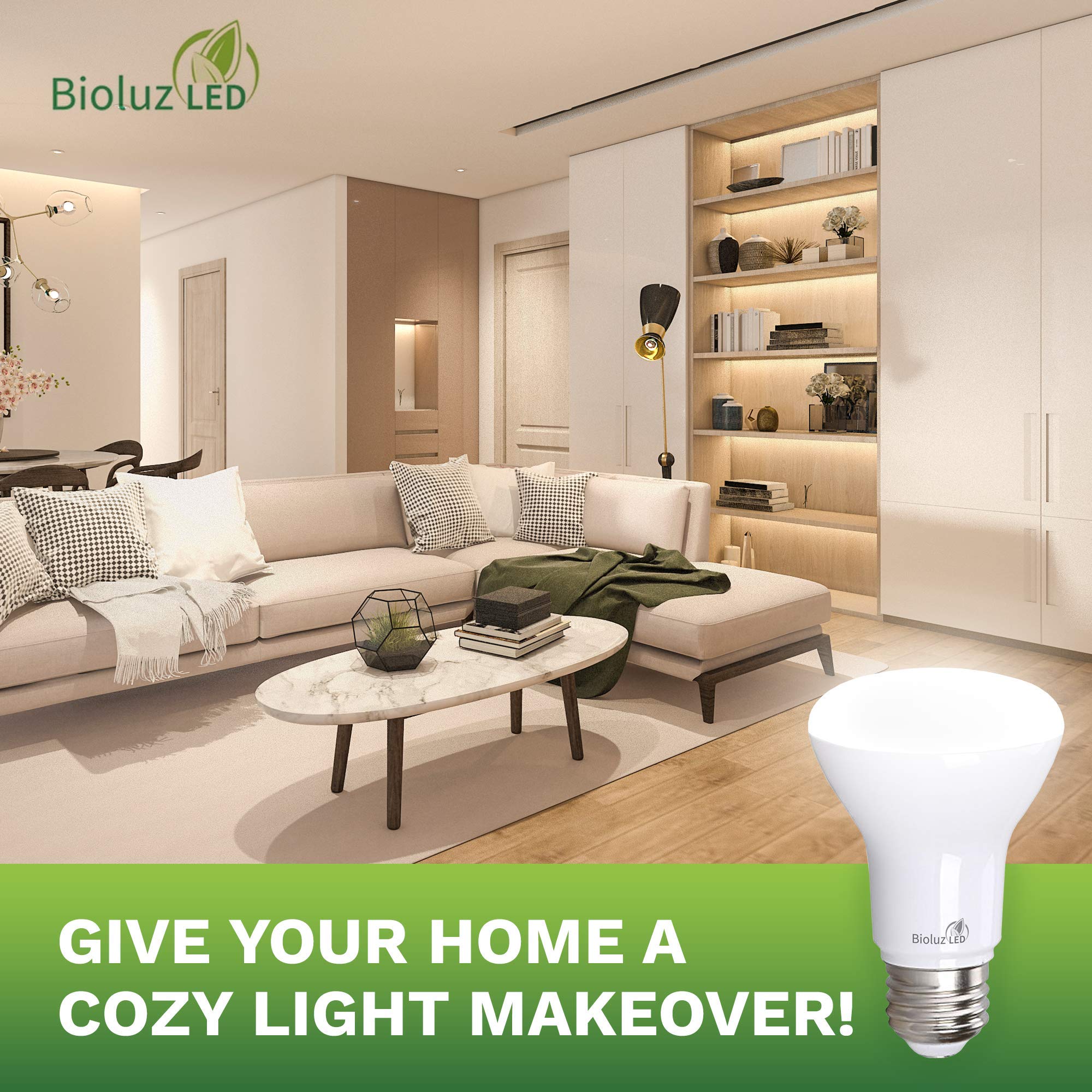 Bioluz Led 4 Pack Br20 Led Bulb 3000K Bright Soft White 6W=50W, 90 Cri, 540 Lumen, Dimmable Led Light Bulbs, Soft White Light Bu