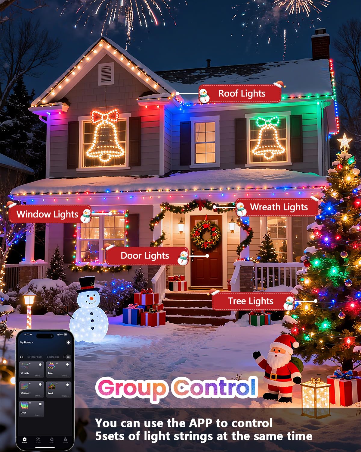 Smart Color Changing Christmas String Lights  206Ft 600Led App Control Rgb Led String Lights With Remote & Timer  Waterproof Twinkle Christmas Tree Lights Indoor Outdoor Holiday Xmas Tree Decorations