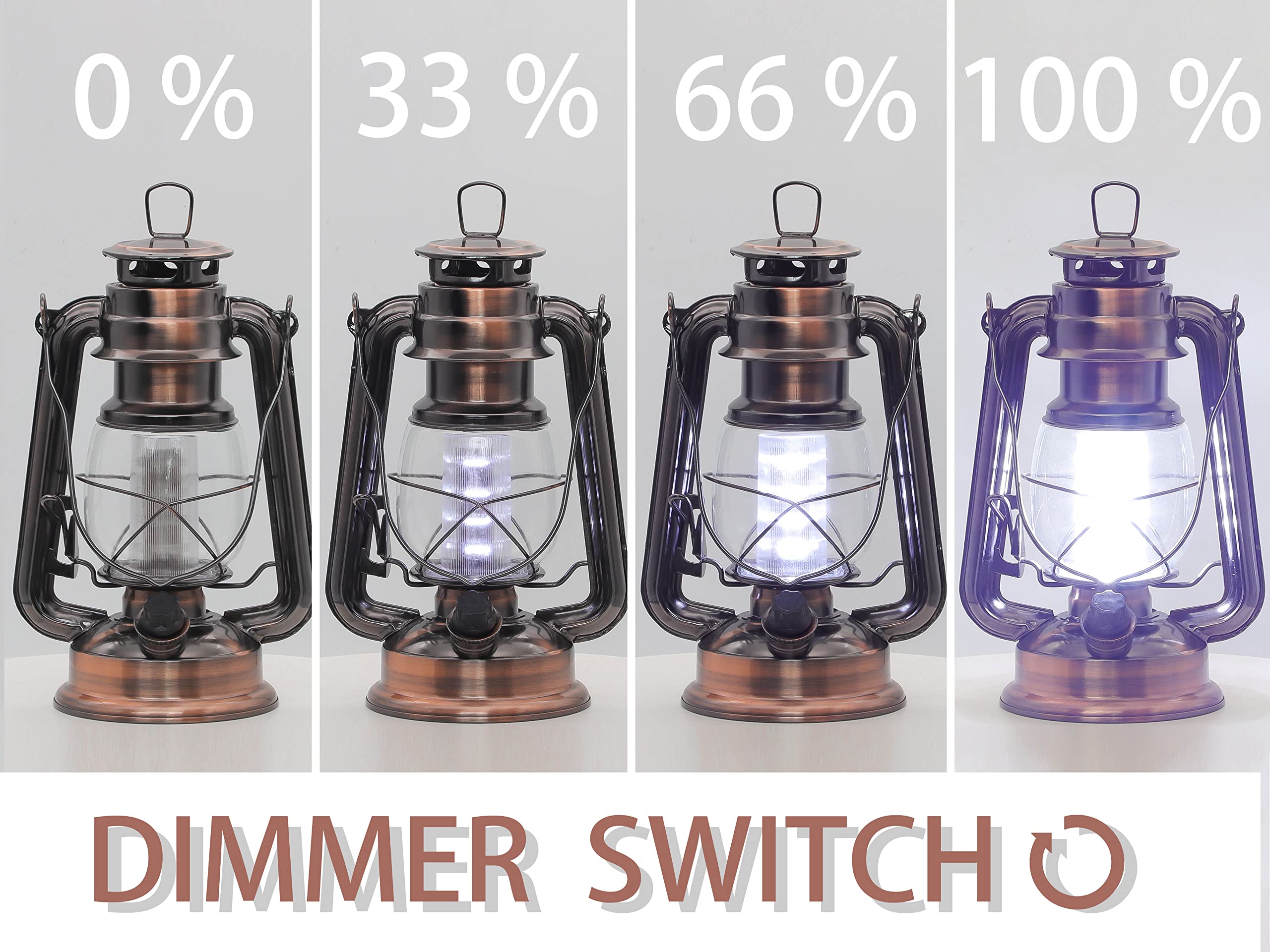 YAKii LED Vintage Lantern - Metal Hanging Hurricane, 12 LED, Dimmer Switch, Warm White, Copper, Pack of 8, Model LP023
