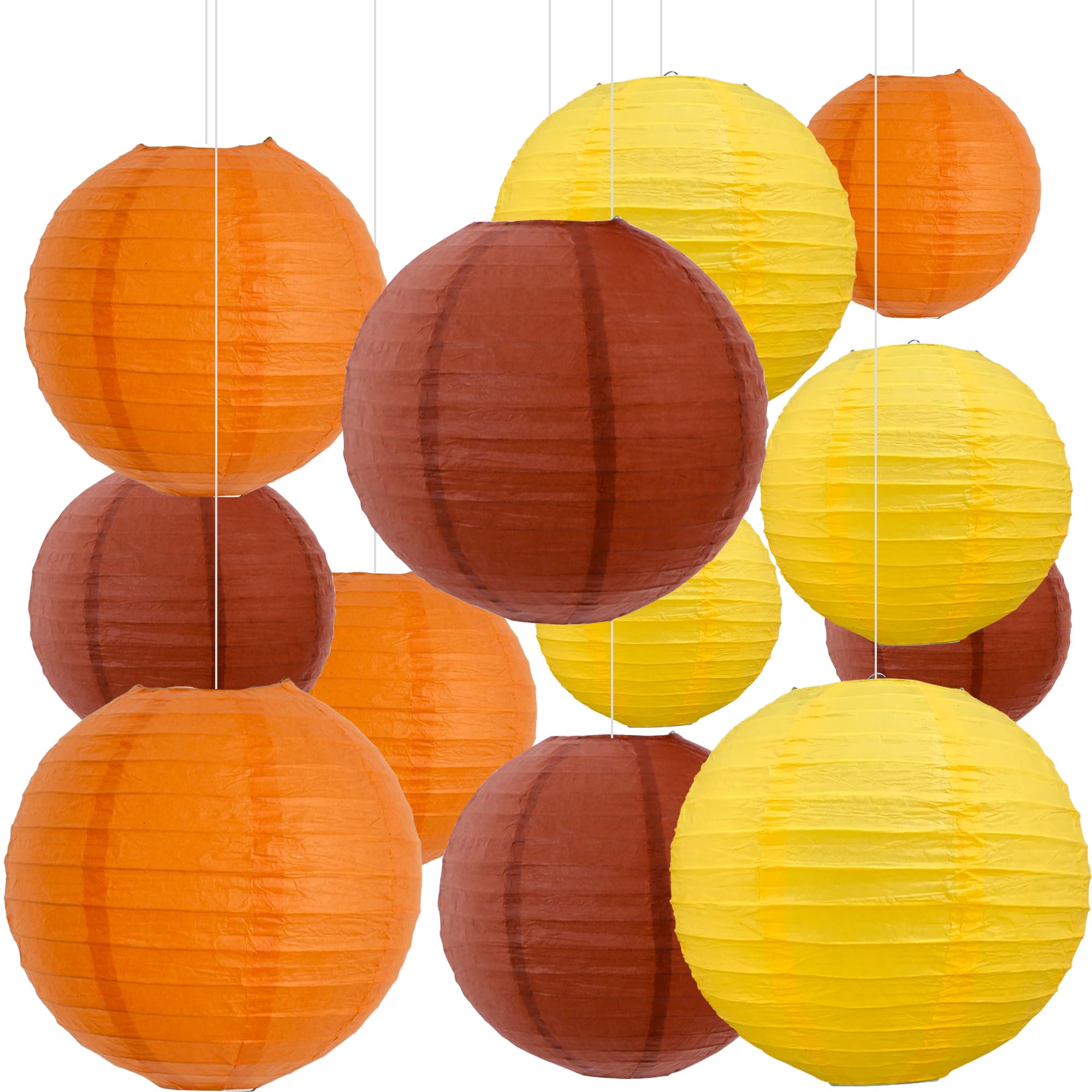Beishida 12Pcs Fall Orange Paper Lanterns Decorative Yellow Orange Brown Hanging Round Paper Lanterns Lamp For Thanksgiving Harvest Fall Wedding Autumn Birthday Decor Outdoor Party Decoration