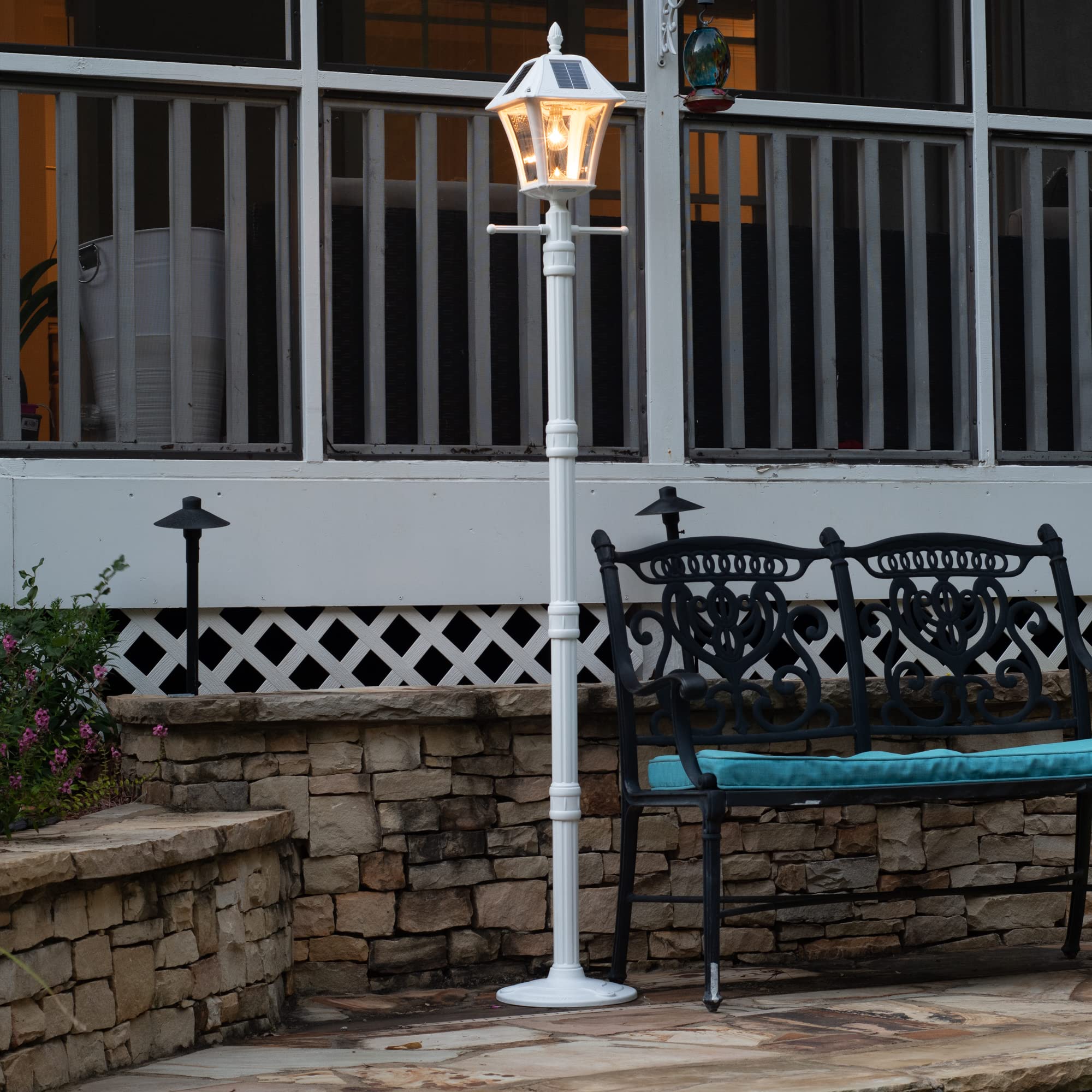 Gama Sonic Baytown II Solar Lamp Post Light Kit, 77" Height, White Resin, Model 105BSG21, Warm White 2700K