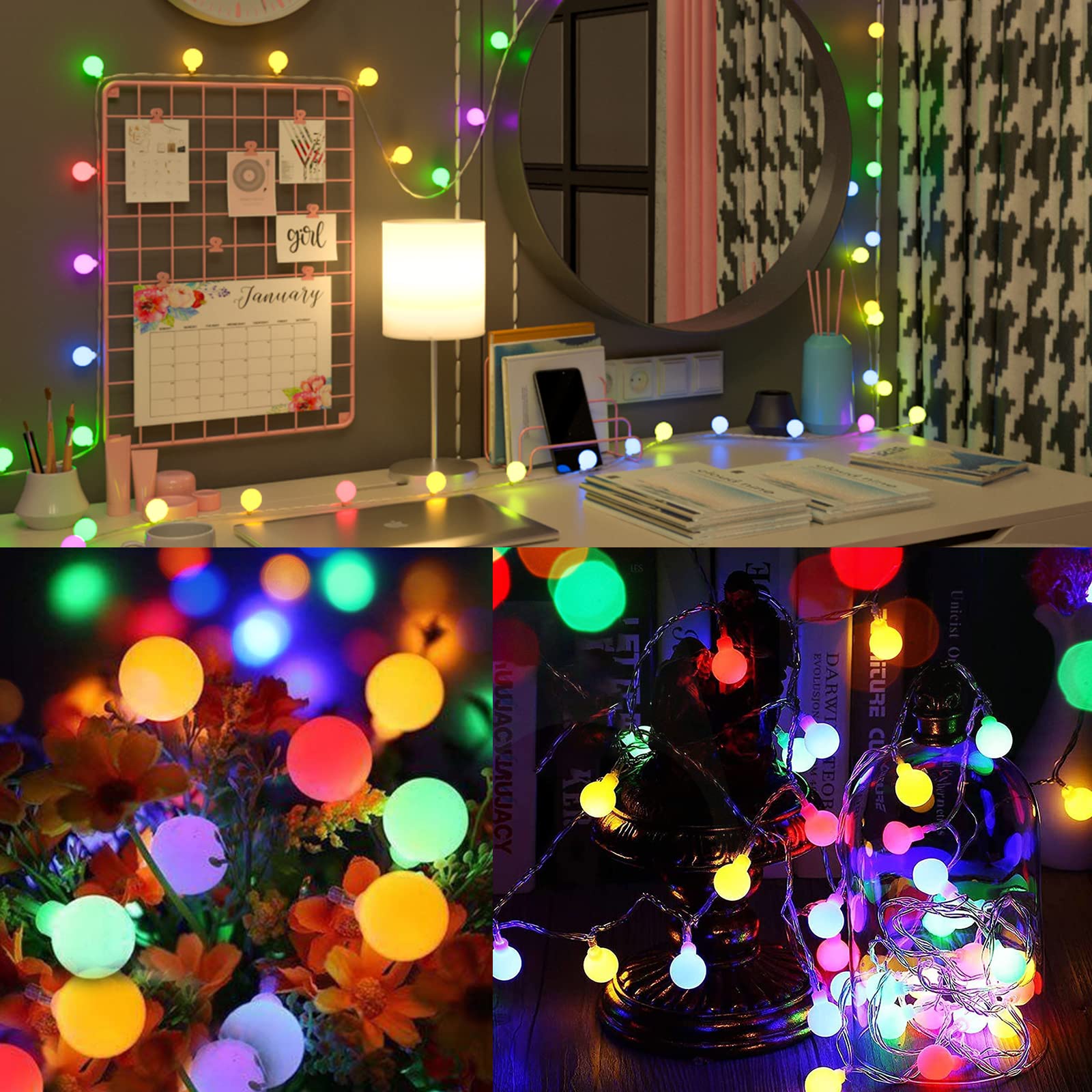 LED String Lights USB Plug in 19 Color Changing String Lights with Remote 21.3FT 50 LED Multicolor Globe Fairy Lights for Bedroo