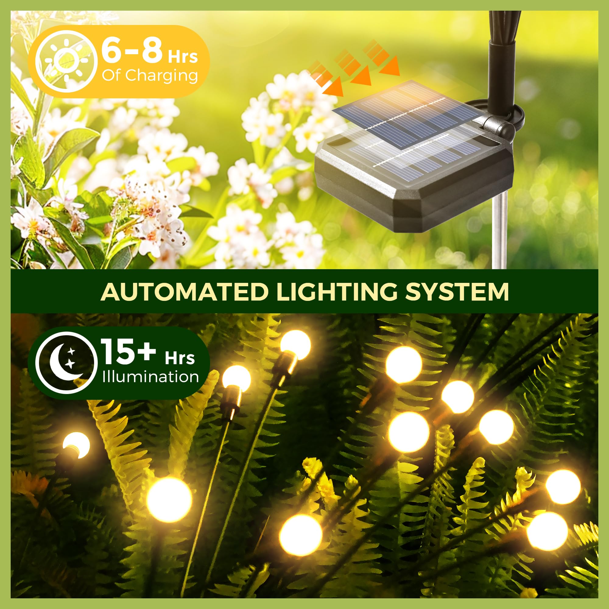 Patiopia 60 Led Solar Garden Lights, Warm White Firefly Outdoor Decor, Waterproof 6 Pack