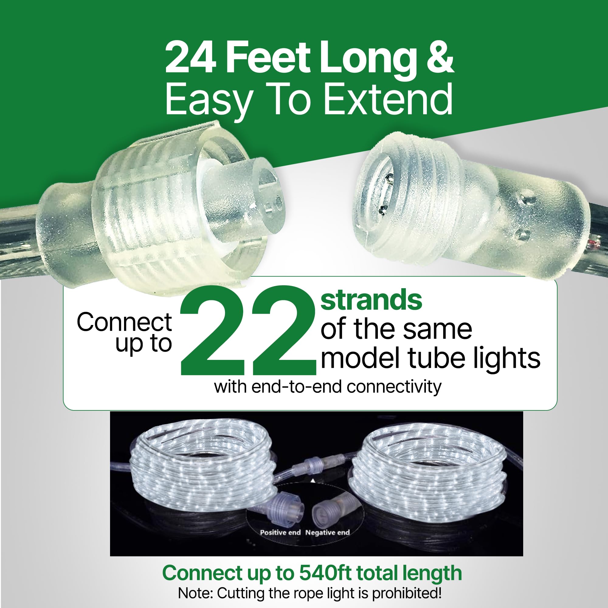 Tupkee LED Rope Light, Cool-White, 24 Feet, PVC Tube, Pack of 2, Model RL-24-LCW2