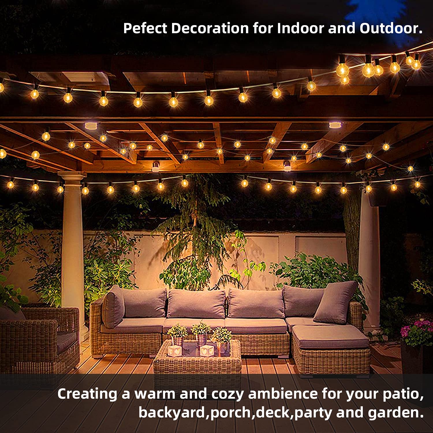 RTTY Outdoor String Lights, 50ft Waterproof Dimmable G40 LED Patio Lights, 26 Bulbs, Warm White, Shatterproof for Cafe & Backyard