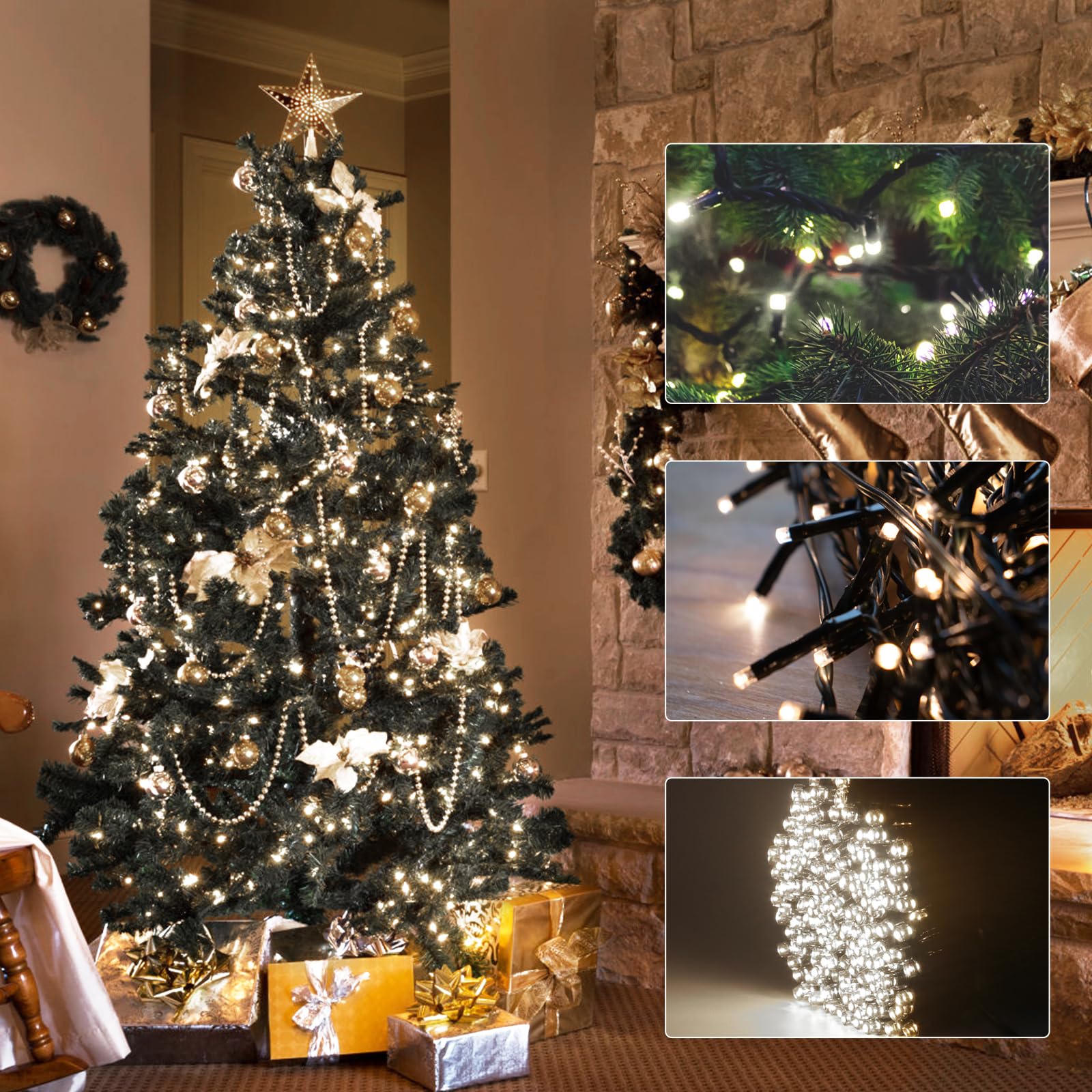 VIL Christmas Tree Lights - 8.2Ft 448 LED Cool White Fairy String Light, Dimmable, 8 Modes, Indoor/Outdoor, Model SW-LSL-2.5-