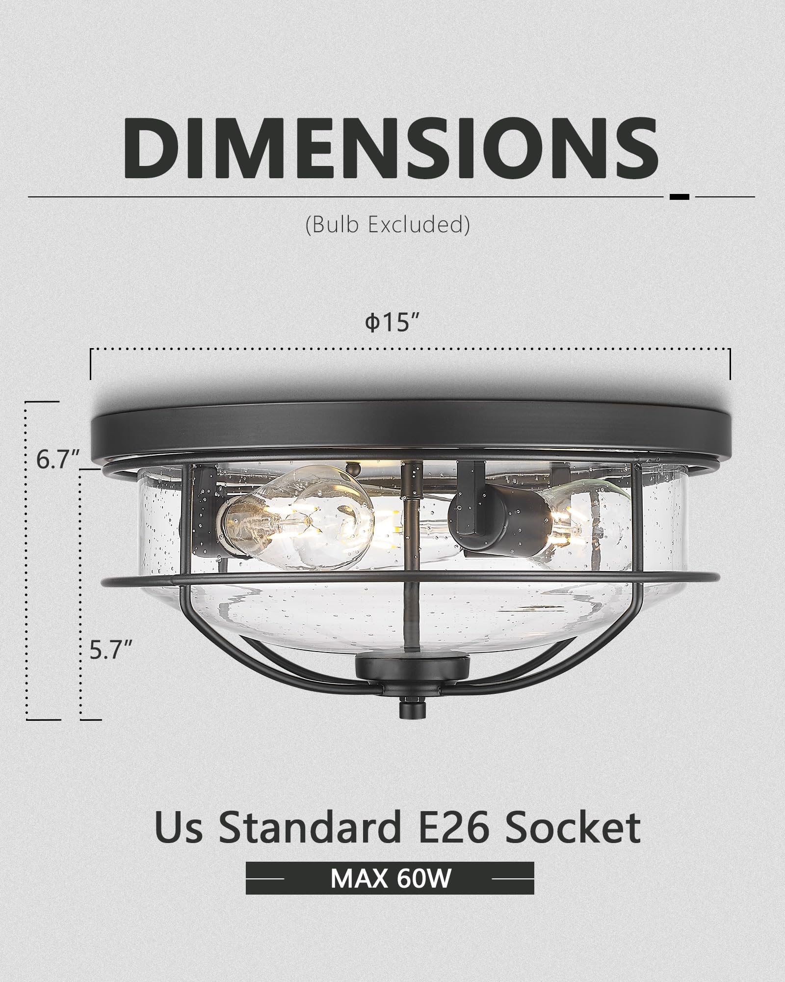 Hwh 15 Inch Farmhouse Ceiling Light With Seeded Glass, Matte Black Finish, 5Htj102F Bk - Hallway & Kitchen Bedroom Laundry Foyer