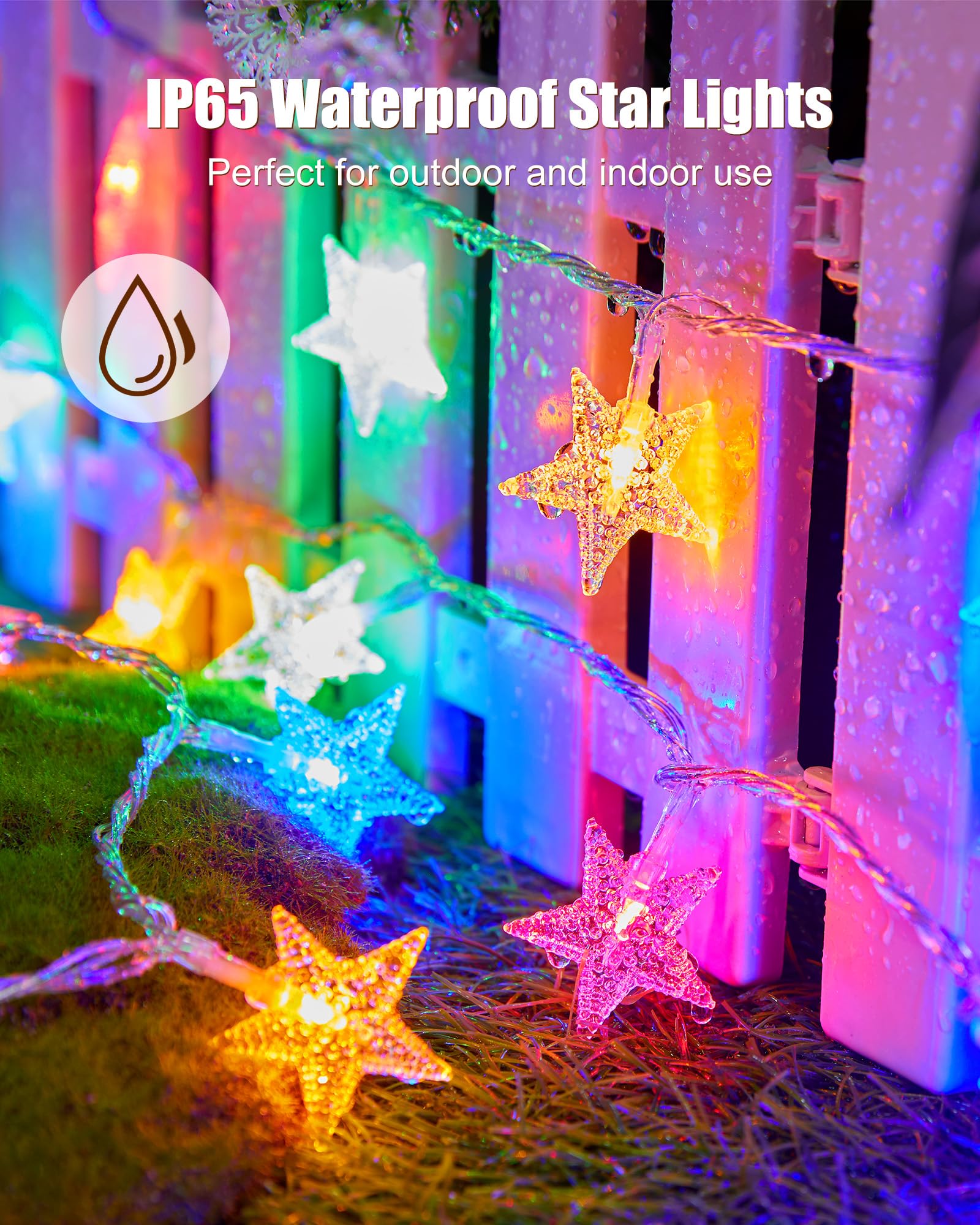 Minetom Star String Lights - 200 LED Fairy Lights with Remote, 8 Modes, Waterproof, 66ft, Multicolor