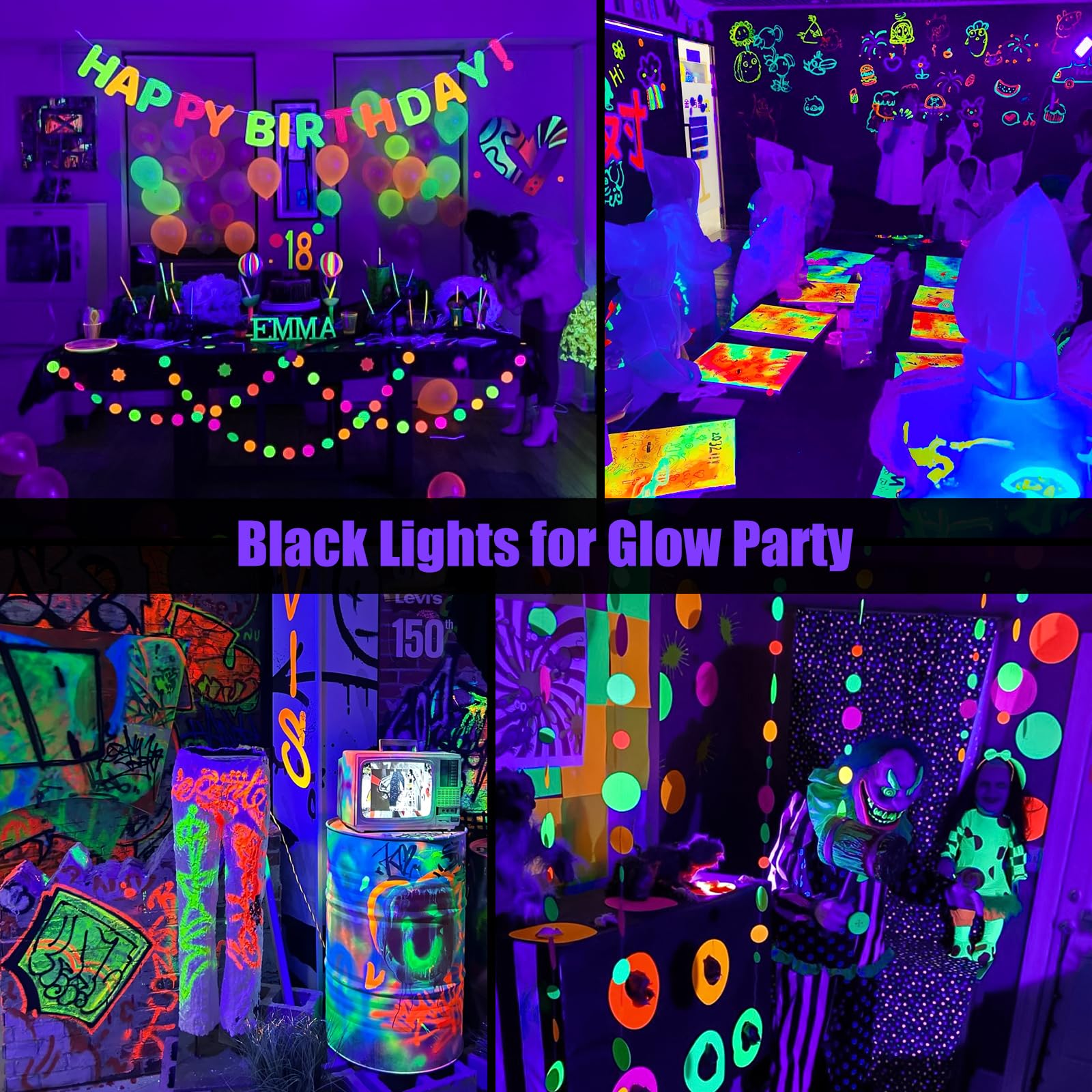 Brightown E26 Rechargeable UV Light Bulbs, 2 Pack - Purple, Remote & Timer, UVA 385-400nm for Parties, Halloween, and Glow Effects