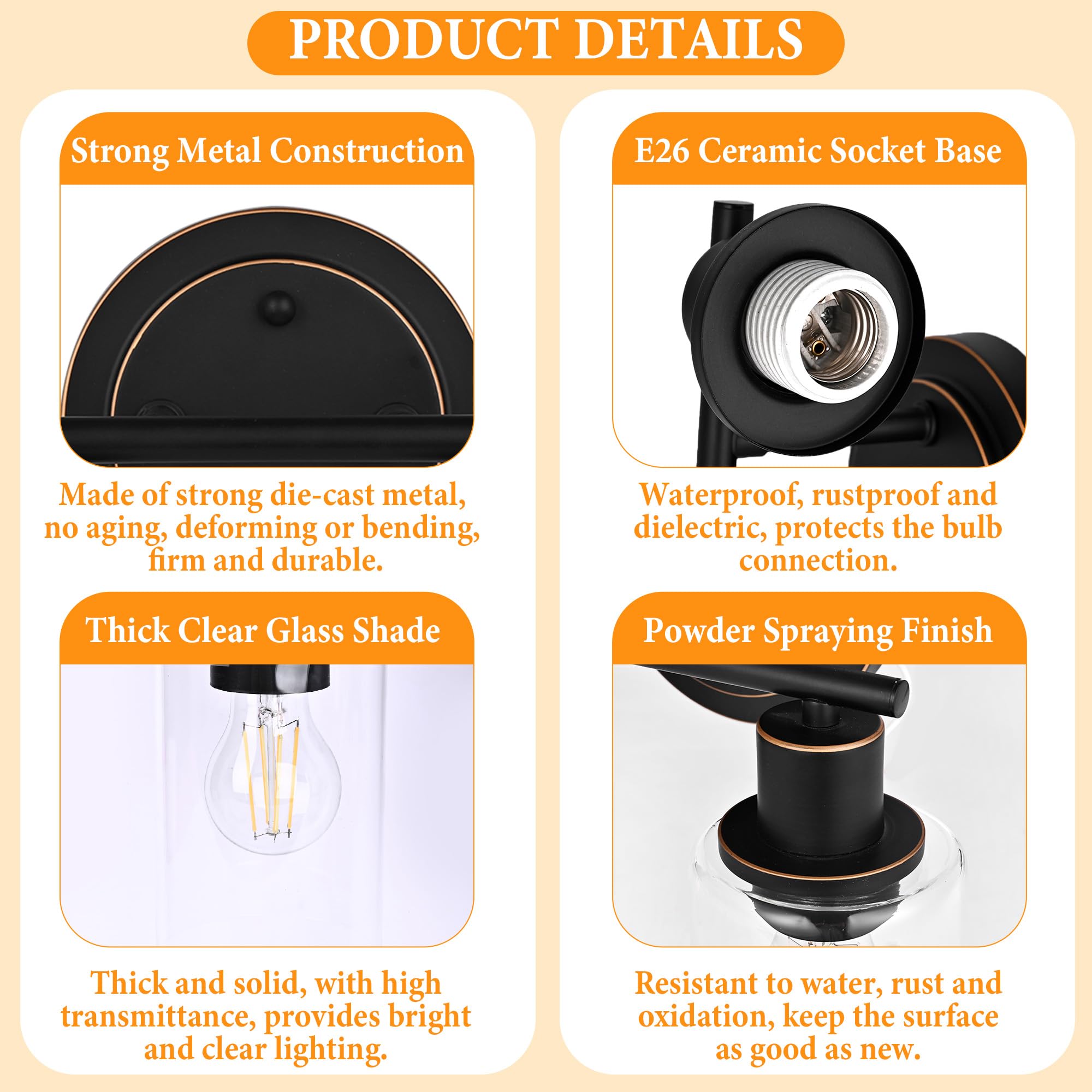 Faymart 3-Light Oil Rubbed Bronze Bathroom Vanity Light Fixture Over Mirror, Glass & Metal