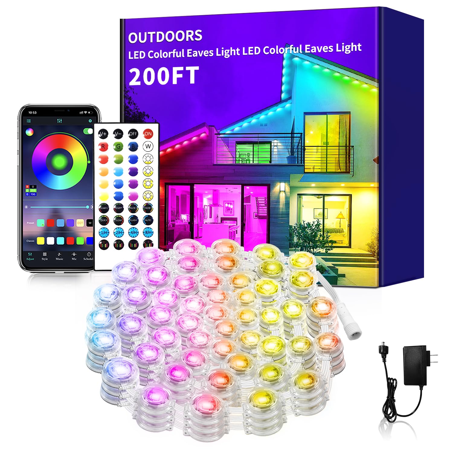 Yocrostar Permanent Outdoor Lights,200ft RGB Eave Lights with App Control Remote,IP67 Waterproof LED Lights,Music Sync Outside L