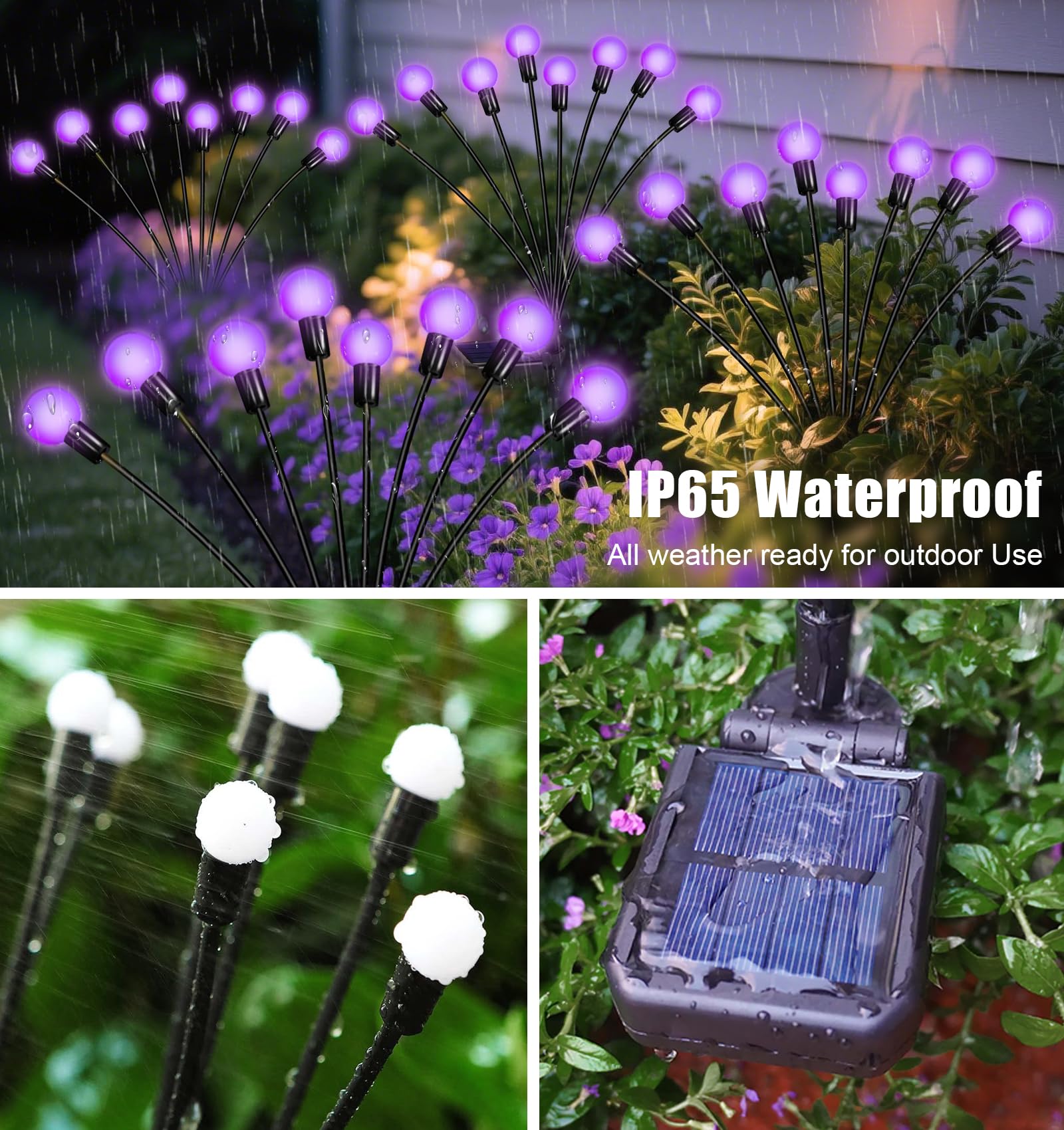 ZFNN Solar Firefly Lights - 36 LEDs Outdoor Waterproof Decorative - 6 Pack, Purple, Plastic, Model YHC-6pack6head
