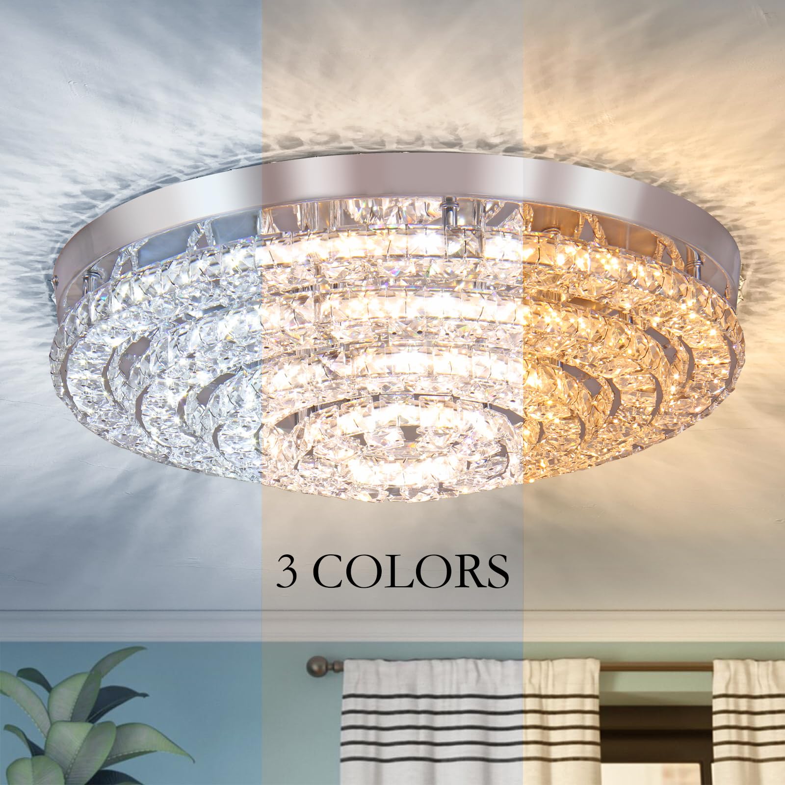 Cainjiazh Modern LED Chandelier Flush Mount, Dimmable, Four Rings, Crystal, Model 1234, Ideal for Bedroom, Living Room, Dining Room