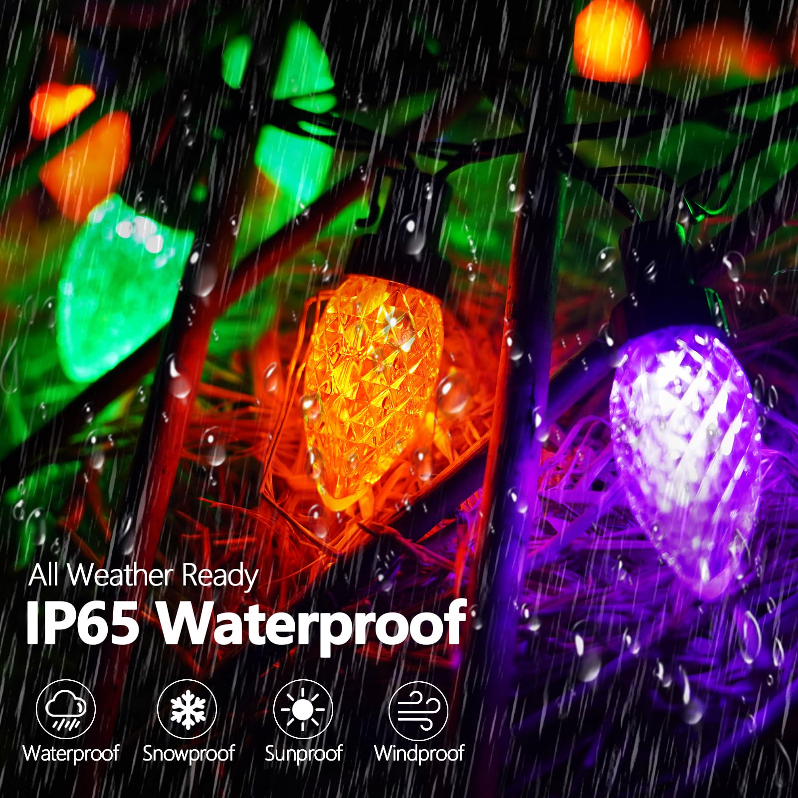 KAQ 100LED C9 Halloween Lights - Waterproof 98FT String Lights, Orange Purple & Green, 13 Modes, Indoor Outdoor Decor
