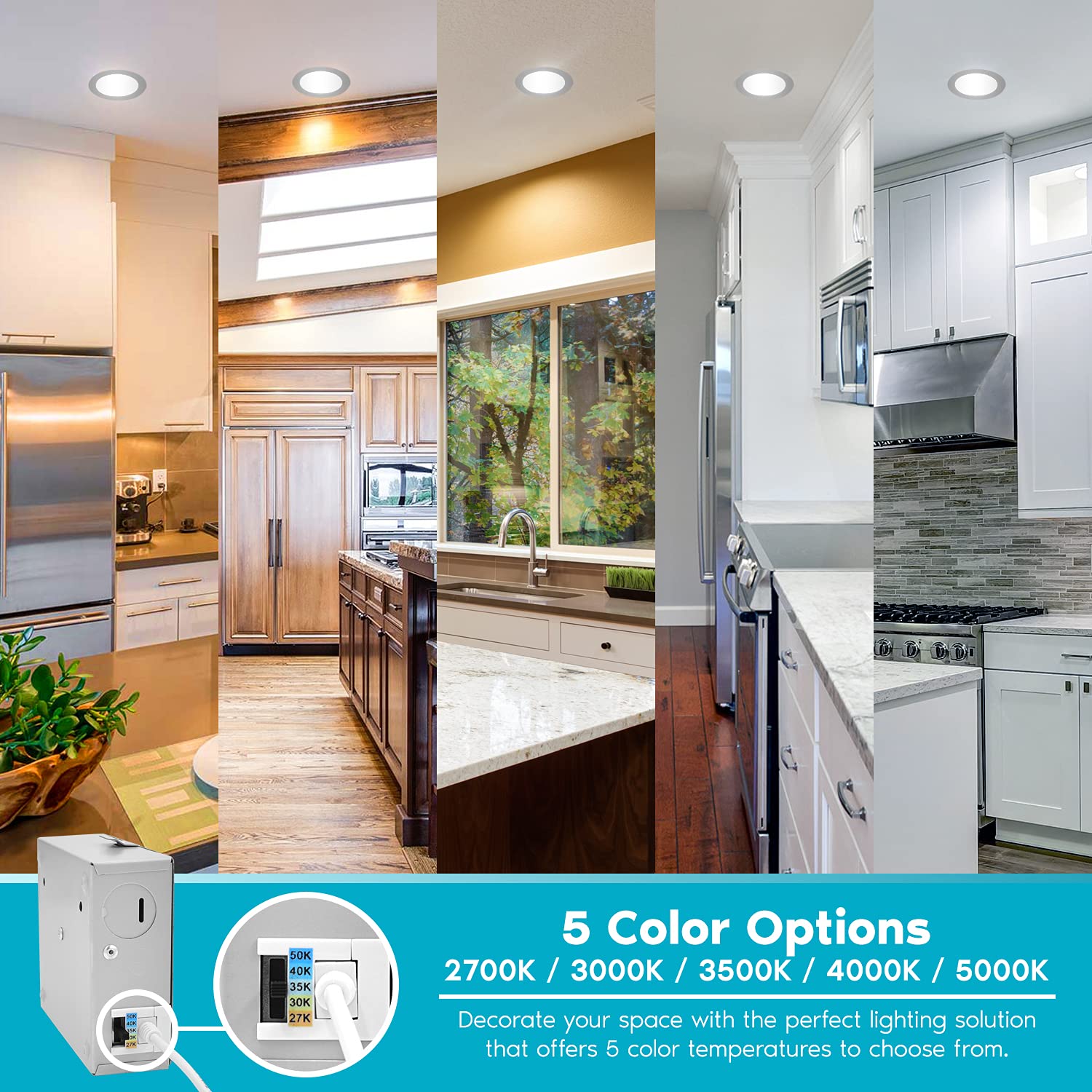 Luxrite 6 Inch Ultra Thin Led Recessed Light With J-Box, 12W, 5 Color Options 2700K | 3000K | 3500K | 4000K | 5000K, Dimmable Wafer Light, 1000 Lumens, Brushed Nickel, Energy Star, Ic Rated
