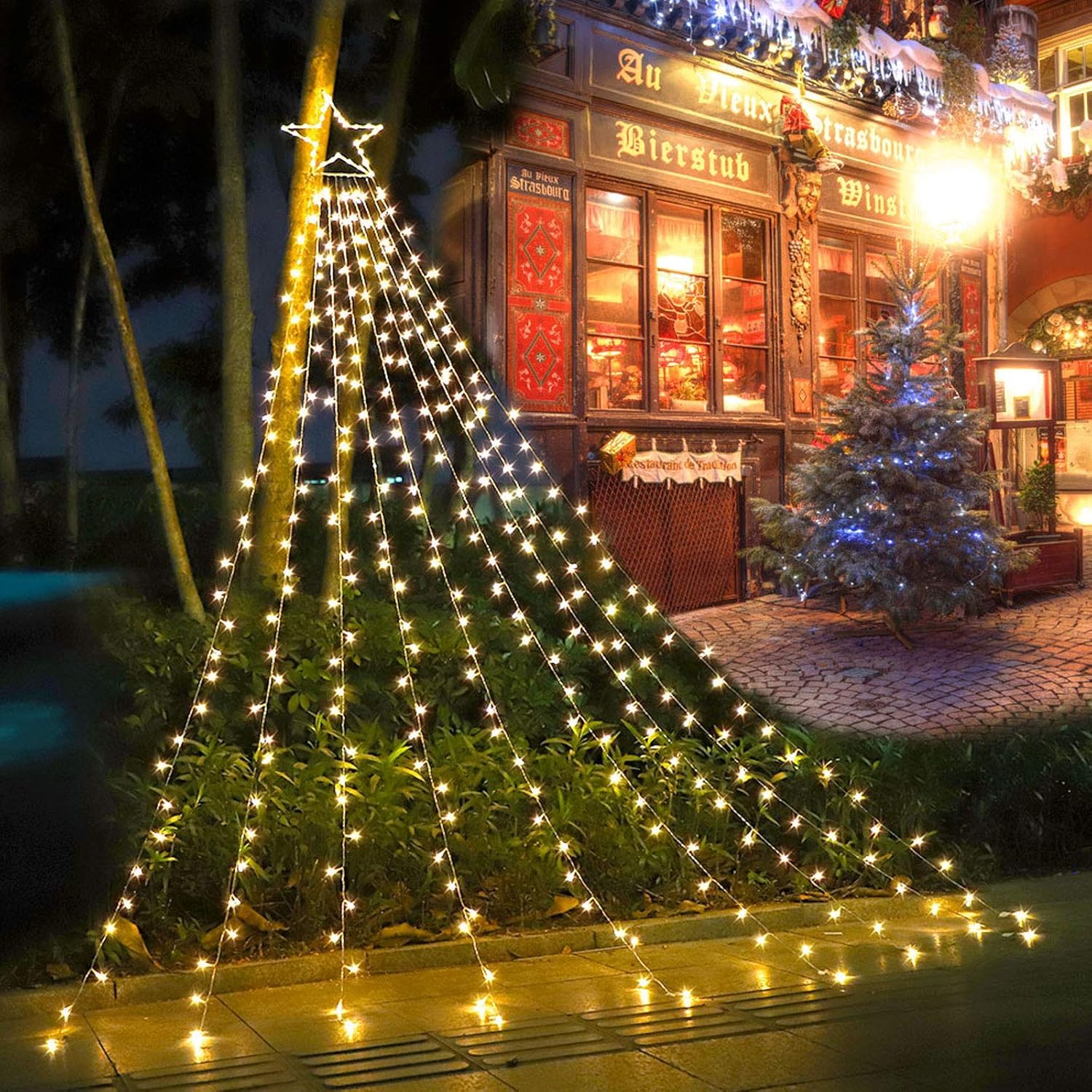 DANLI Christmas Decorations Star String Light 320 LED 9x12FT Christmas Tree Topper Lights Fairy Lights for Outdoor Indoor Patio Gate Yard Xmas Holiday Decoration(Warm White)