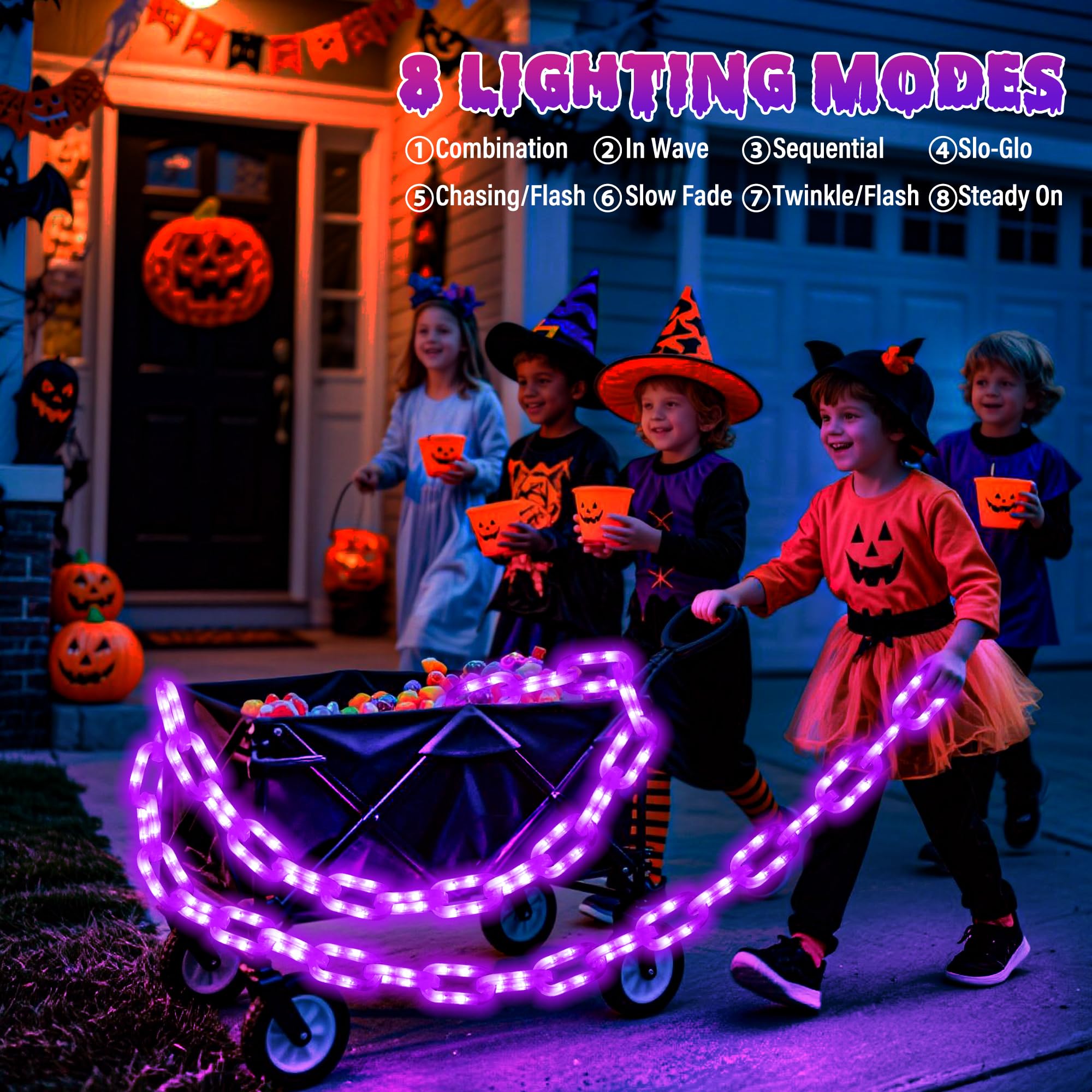Joomer Battery Operated Halloween Lights Outdoor  9.5 Ft 160 Led Waterproof Halloween Decorative Plastic Chain String Lights  8 Lighting Modes And Timer Function  Suitable For Outdoor Indoor (Purple)
