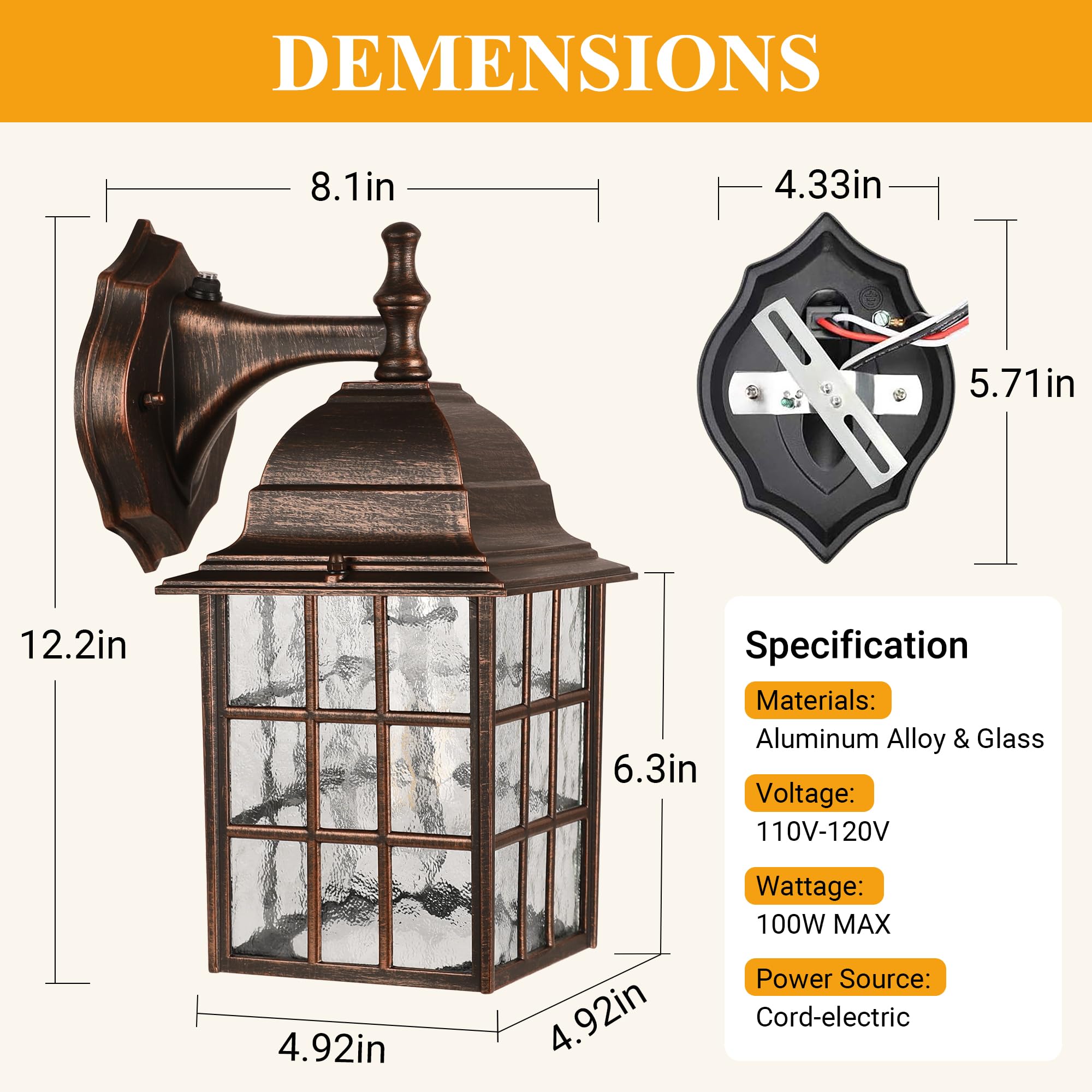 Farmhouse Exterior Light Fixtures - Sensor Dusk To Dawn Outdoor Porch Lights, Black Brush Gold Wall Sconce, Outside Wall Lantern
