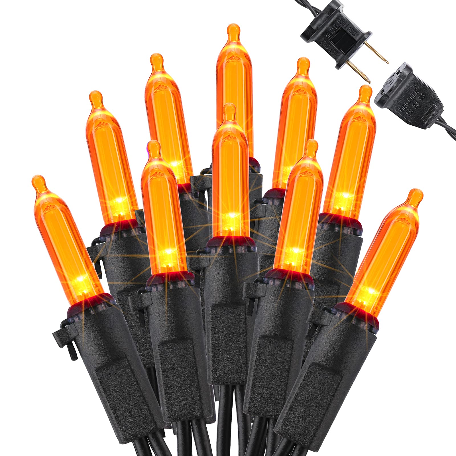 Brizled Orange Halloween Lights, 33ft 100 LED Halloween String Lights, 120V UL Certified Connectable Orange Light String Mini Tr
