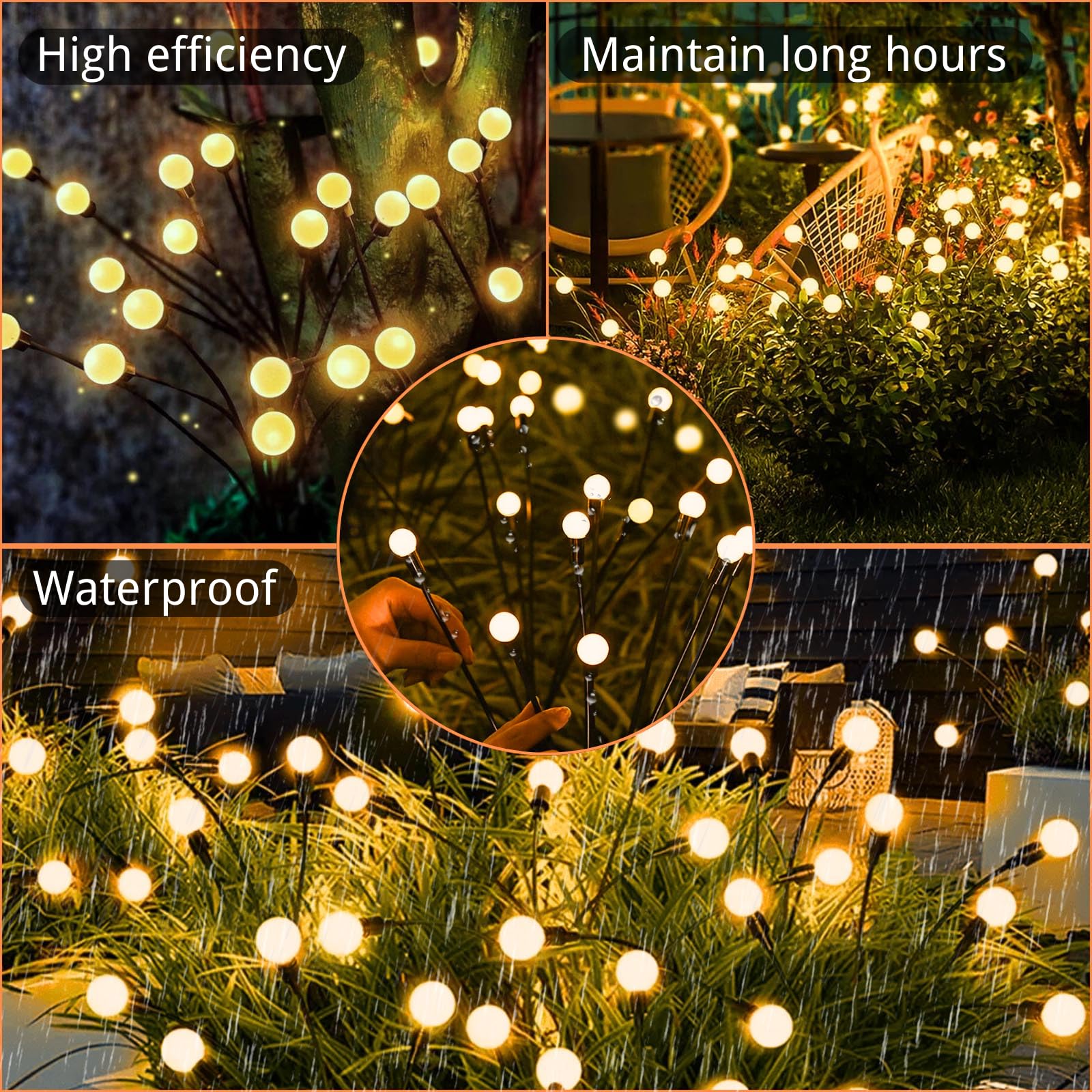 Ozs 10Pk Total 80Led Solar Garden Lights - Solar Lights Outdoor, Solar Firefly Lights, Solar Swaying Light, Sway By Wind, Solar