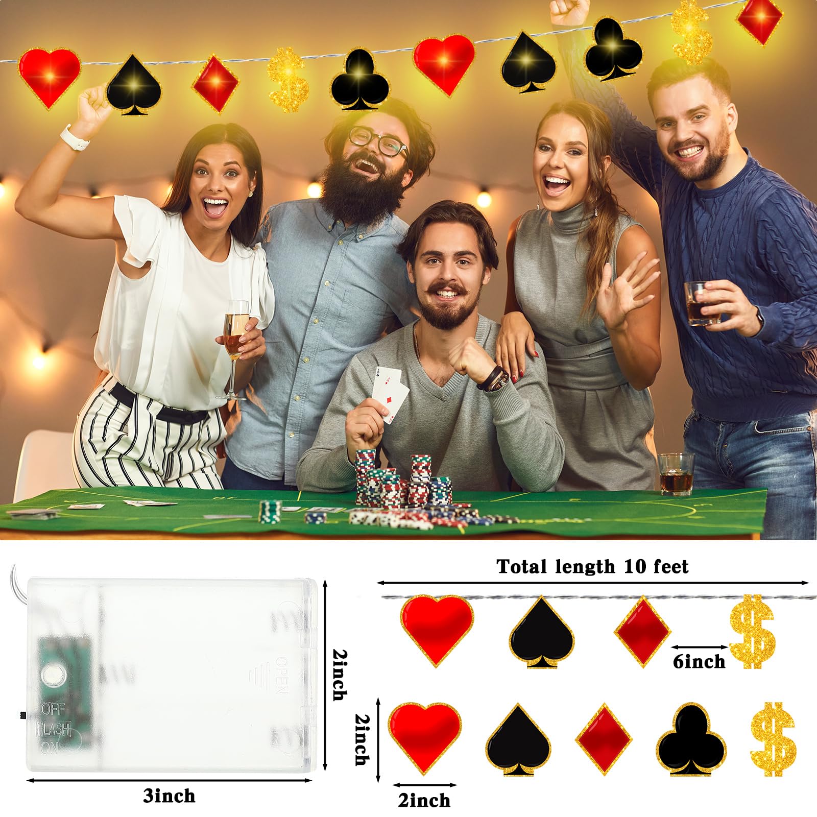 Vihose Casino Theme Party Decorations Las Vegas Poker Party Supplies 20 Led 10 Ft Casino Party String Lights For Casino Night Las Vegas Night Baby Shower Birthday Party Supplies Decor Supplies