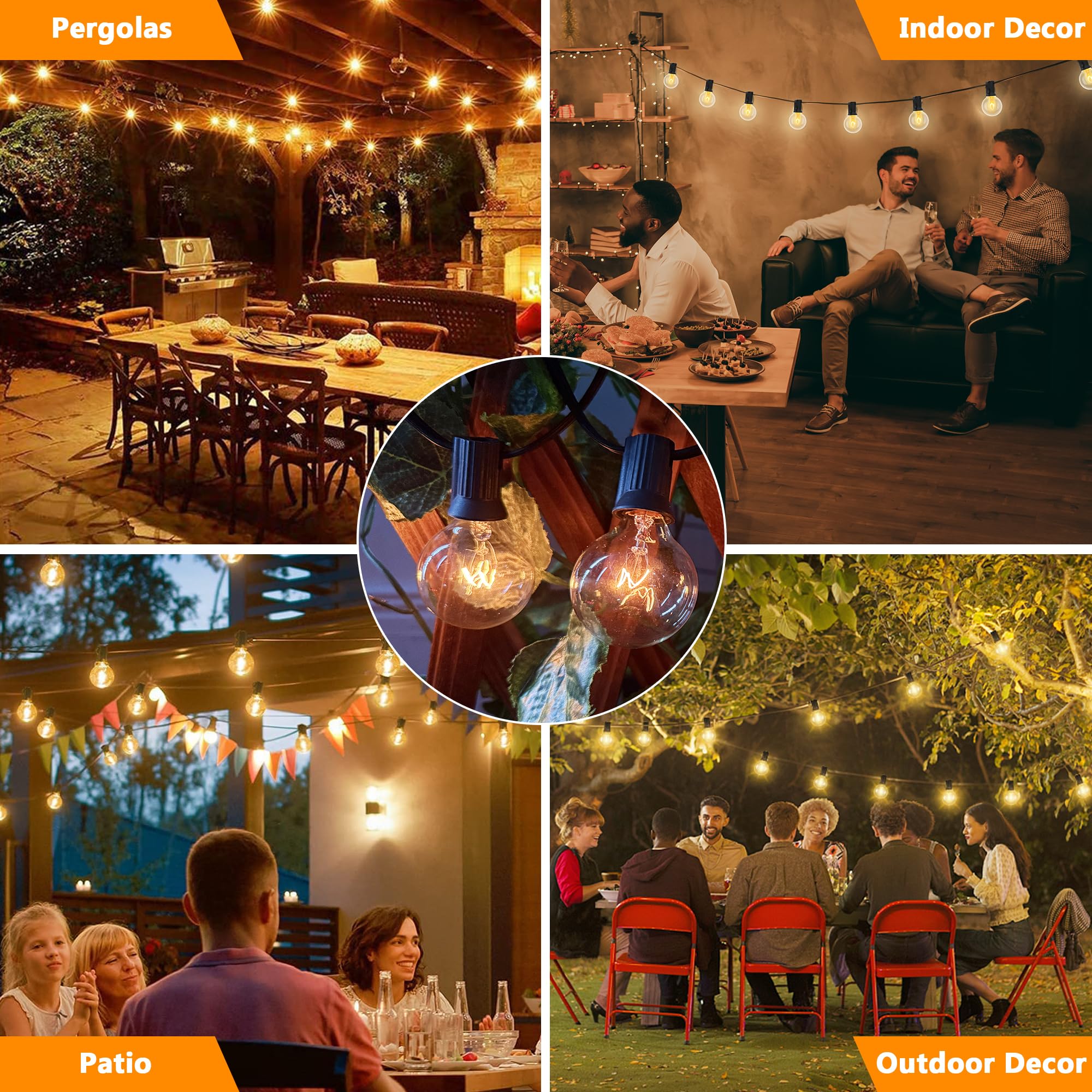 GOOTHY 50 Pack G40 Clear Globe Light Bulbs Replacement, 120V 5W Vintage Incandescent, C7/E12 Base, 2200K Warm White