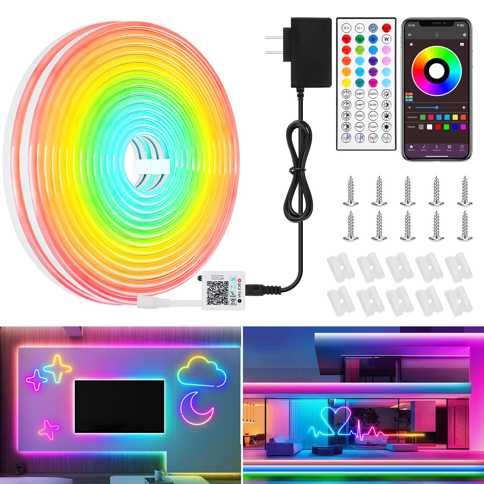 LXLQZXW LED Neon Rope Lights, 32.8FT, IP67 Waterproof, RGB, App & Remote Control, Flexible, Music Sync, Model LW-LED