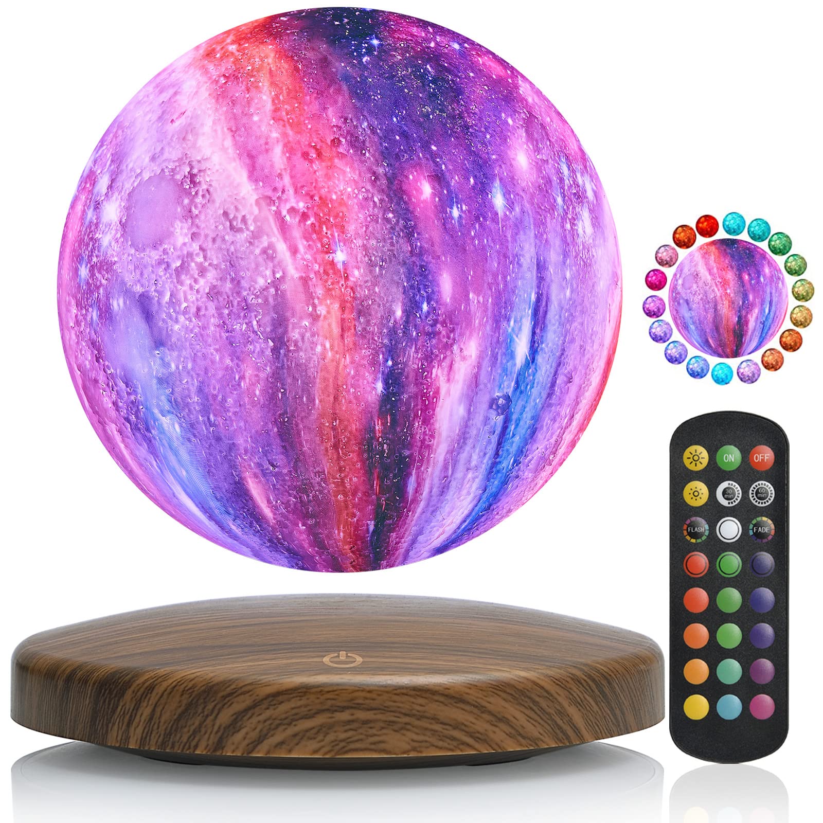 GROPINFLY Levitating Moon Lamp, 18 Colors Galaxy Lamp with Touch Remote Control, Floating and Spinning in Air Freely, for Room O