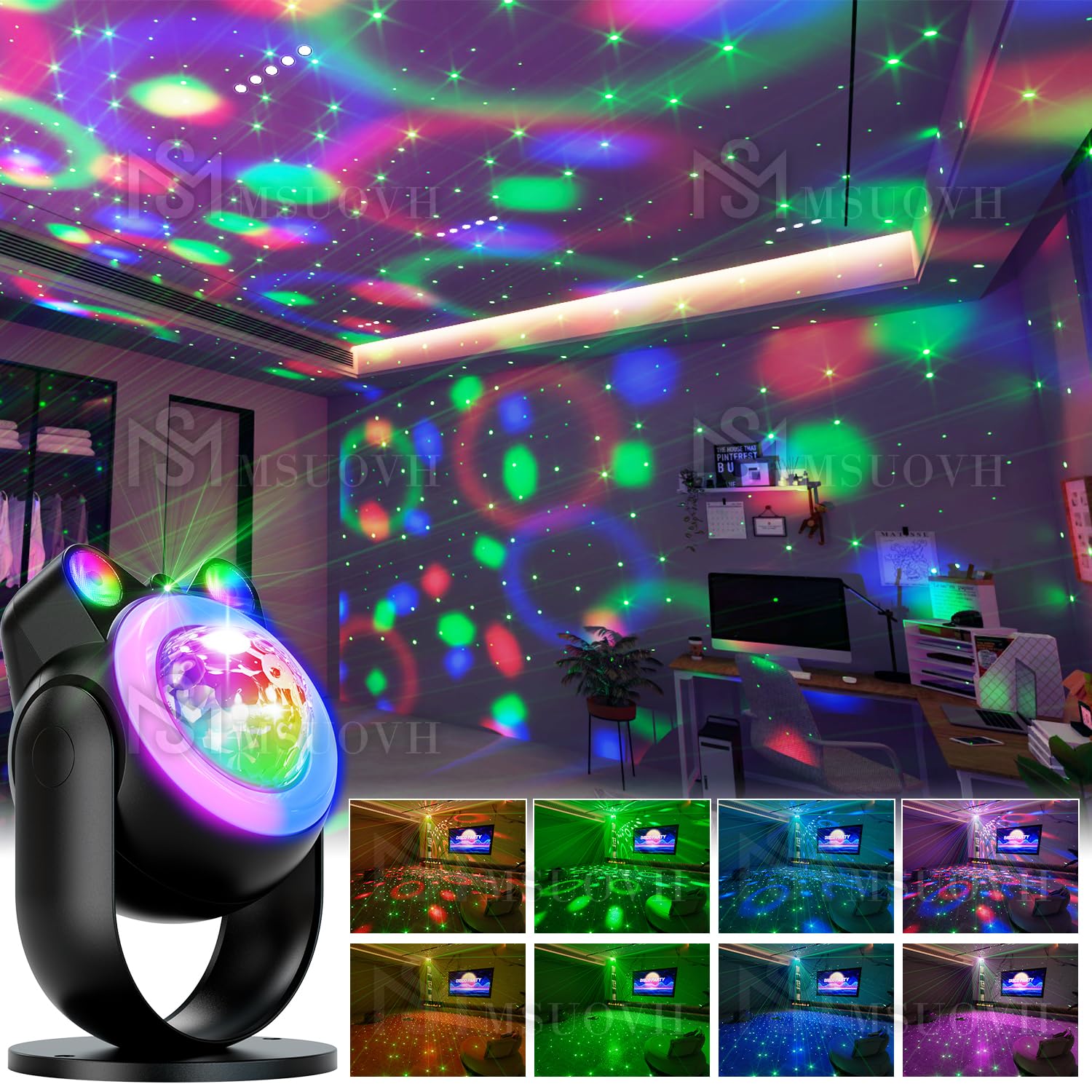 Disco Ball Party Lights, Disco Light With Star Projector 7 Colors Dj Strobe Lamp Sound Activated Stage Strobe Light For Living R