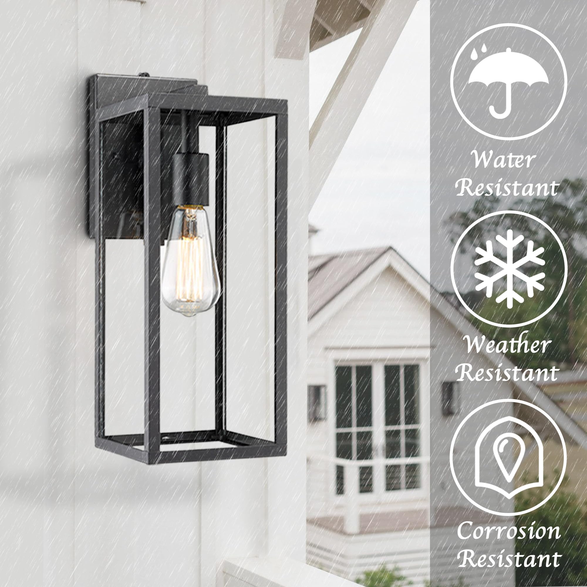 Bestshared Outdoor Wall Lantern, 1-Light Dusk to Dawn Sensor, 15in Modern Metal Sconce, Clear Finish