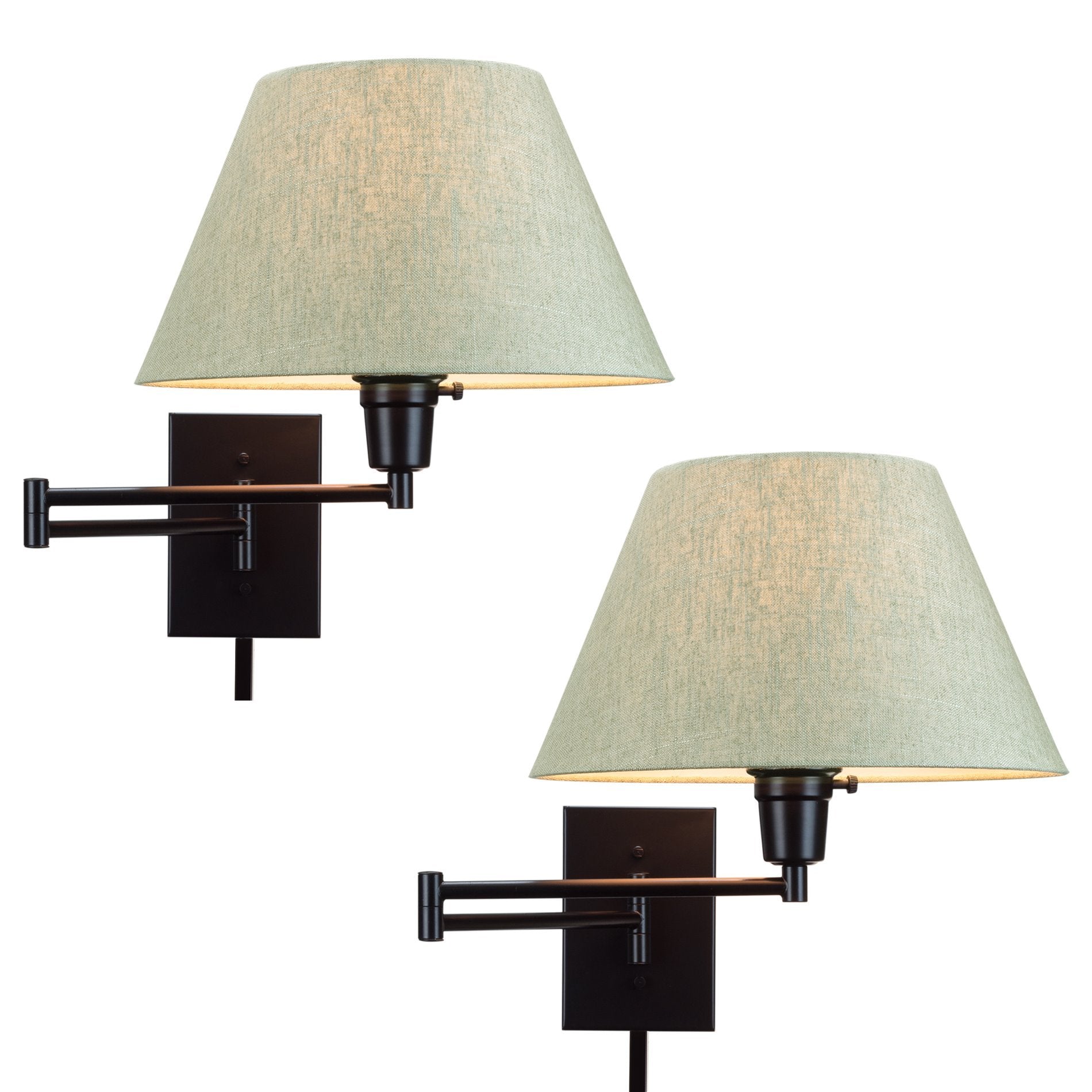 Kira Home 15" Swing Arm Wall Lamp - Black Finish, 150W 3-Way, Latte Mocha Shade, Plug-in/Wall Mount, 2-Pack, Model RV-W227