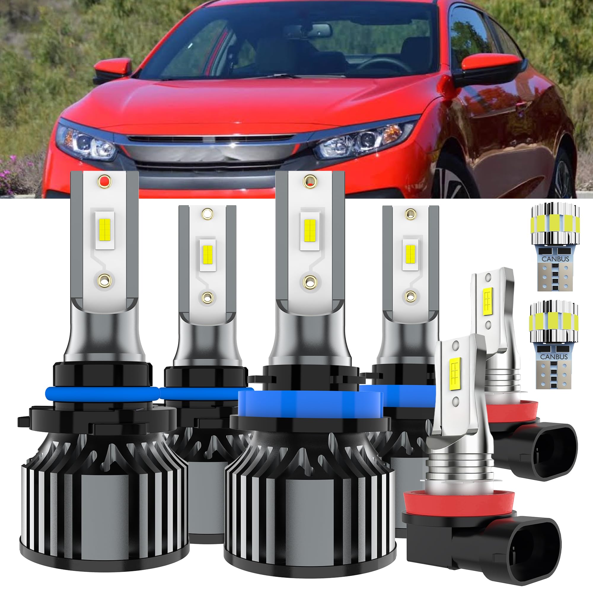 AYOTZIH Bulbs Fit For Honda Civic 2014-2015 Coupe & 2016-2020, High Beams Low Beams Fog Lights License Plate Lights Combo, 400% 