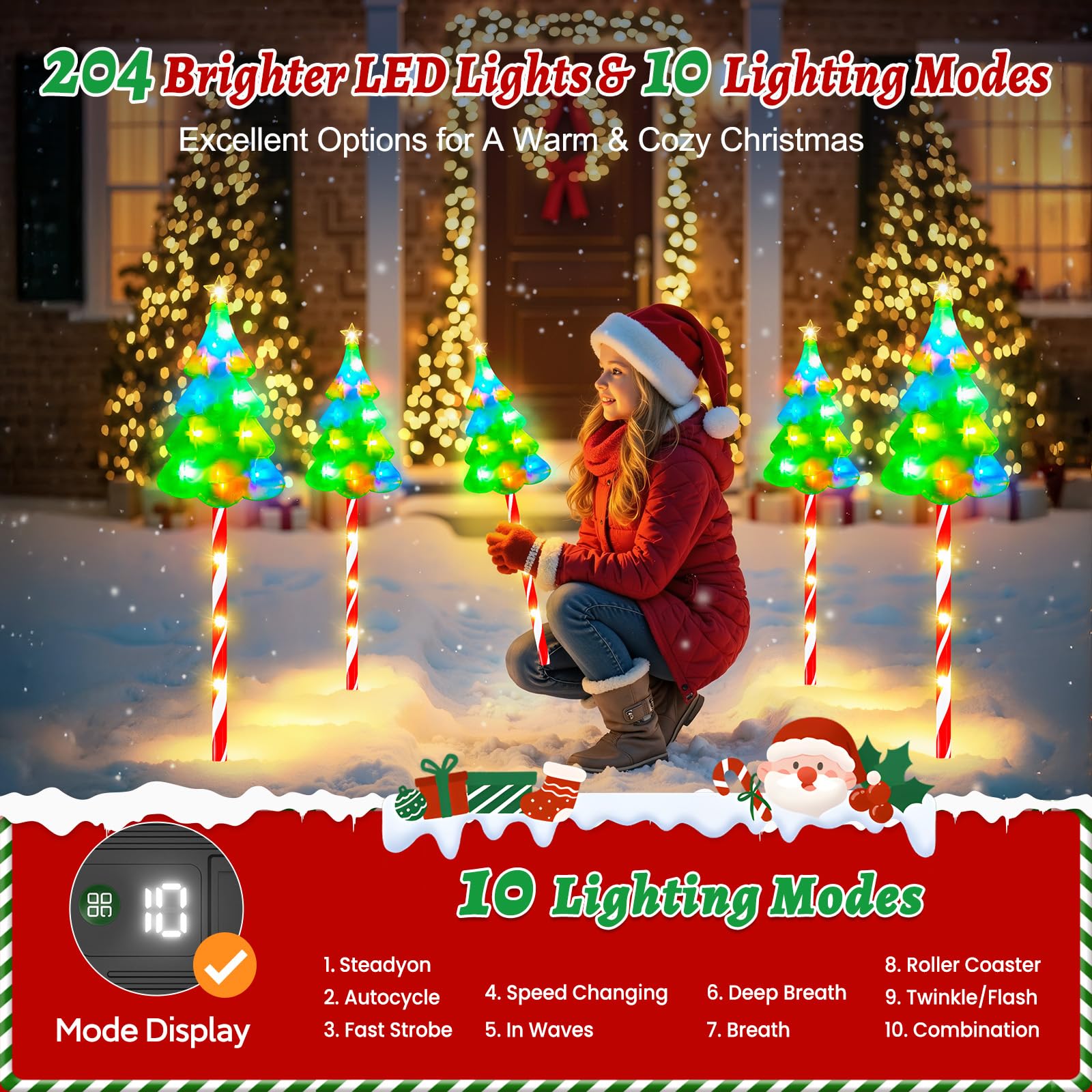 BONLION 12 Pack Solar Christmas Lights - 10 Modes, 204 LEDs, Waterproof, Multicolor, Model SD-006 for Outdoor Garden Pathway Decor
