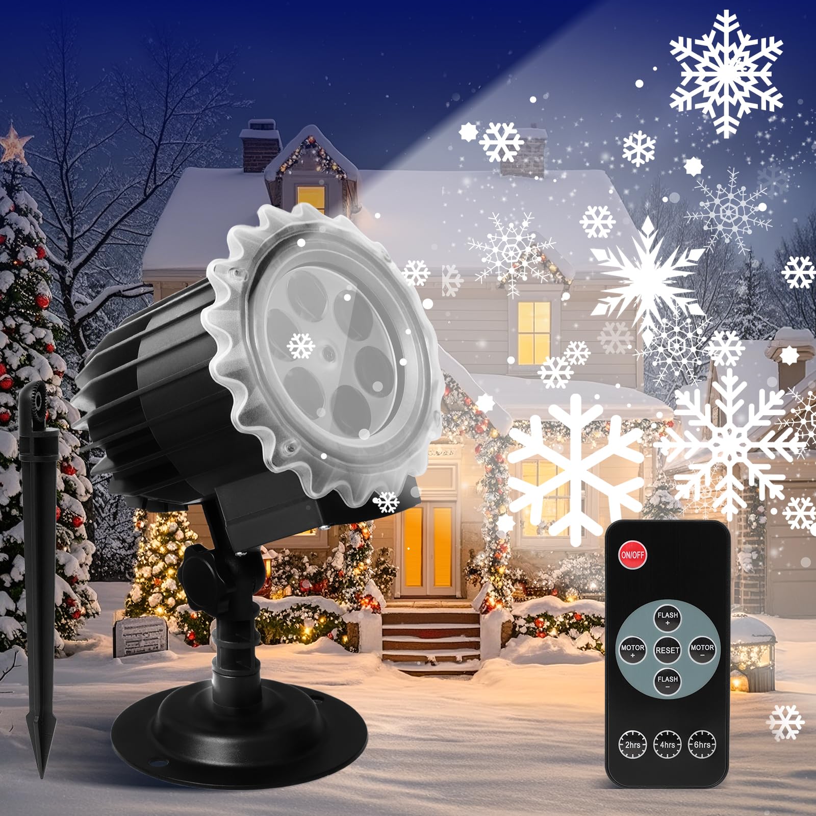 Christmas Snowflake Projector Lights Outdoor, Led Snowflake Light with Remote Control, IP65 Waterproof, Snowfall Show Lights for