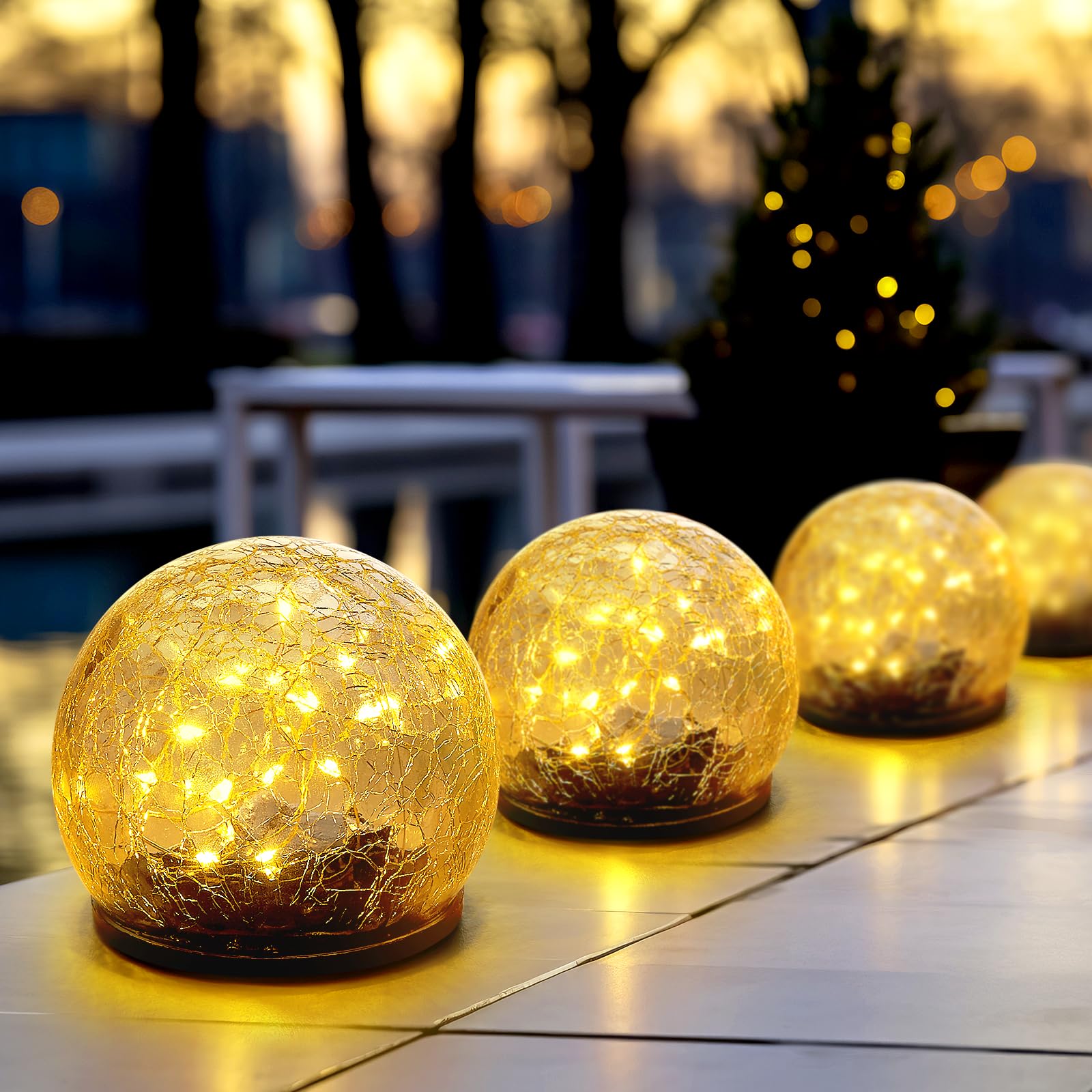 Honoson 6 Inch Solar Globe Lights Outdoor Waterproof, Solar Balls for Garden Cracked Glass Ball, Ground Landscape Garden Decor f