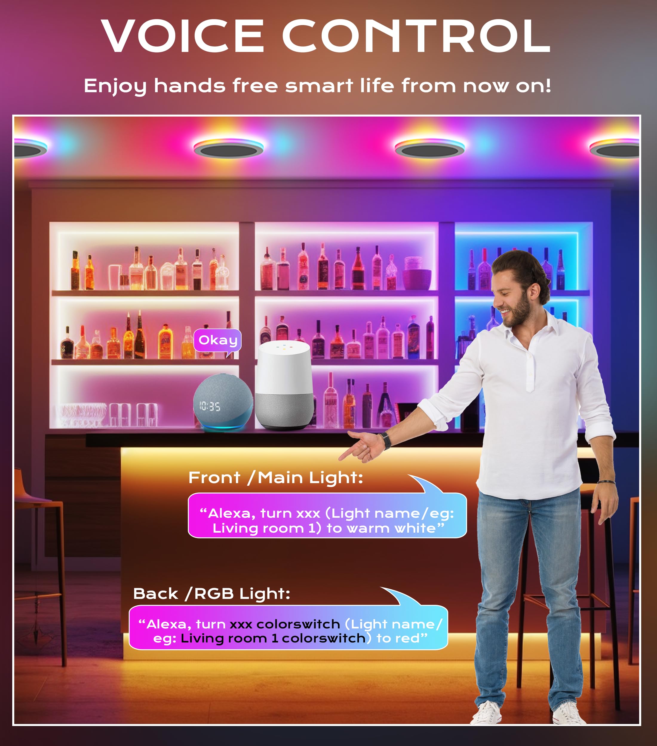 CLOUDY BAY 6 Inch RGB Smart Recessed Lighting, 4 Pack, 2700K-6500K, Ultra-Thin, Compatible with Alexa & Google Home, White