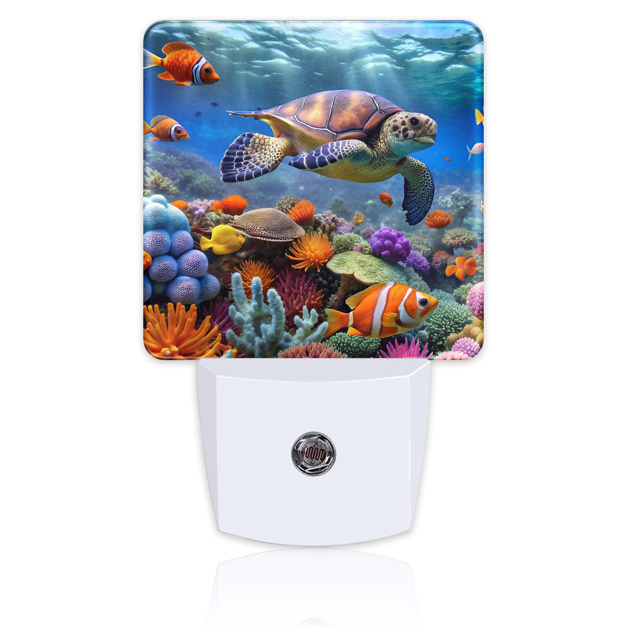 Sndheke Giant Turtle in Coral Reefs Night Light, Underwater World Marine Fish Corals Dusk to Dawn Plug in, 0.5w Energy Saving Sl