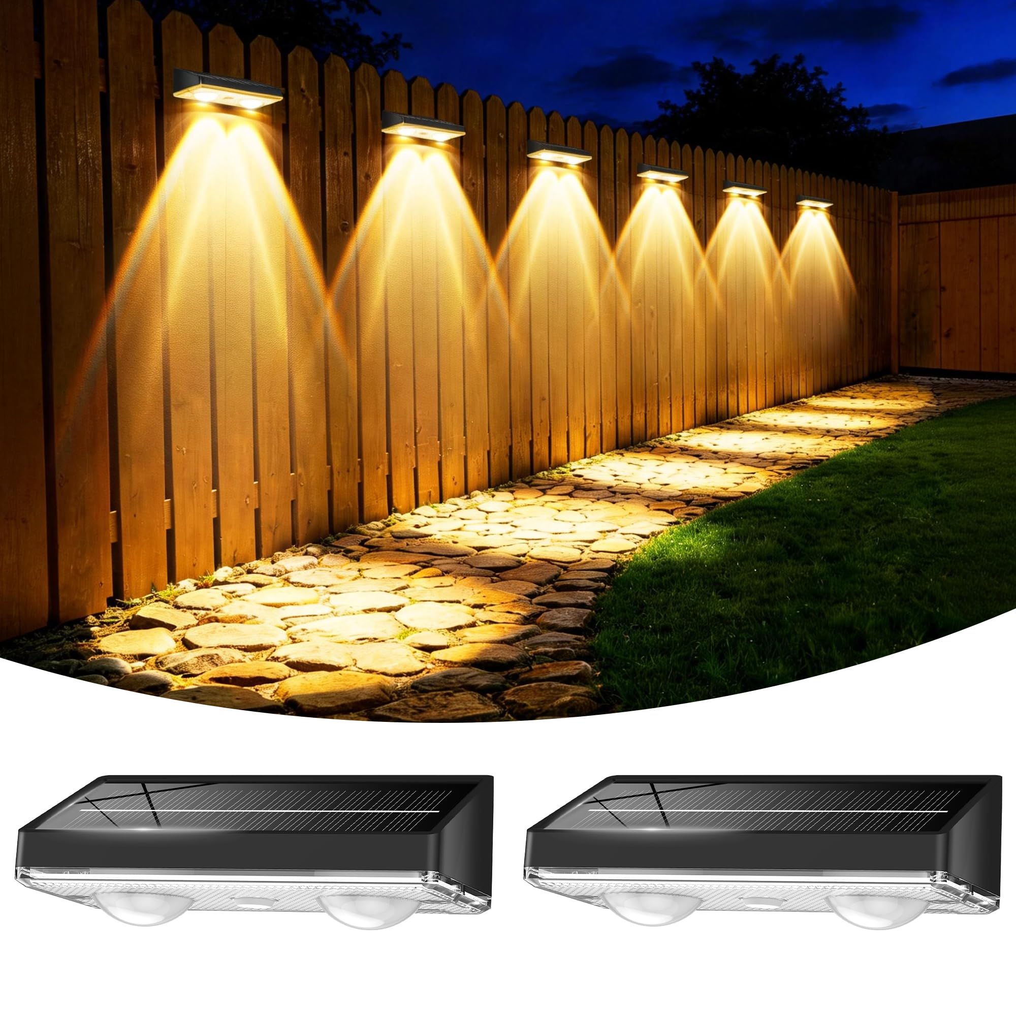 Toeuie Solar Fence Lights Outdoor, 2 Pack Ultra-Bright 85LM Fence Lights Solar Powered, 9 RGB Color Modes, IP65 Waterproof, 12H 