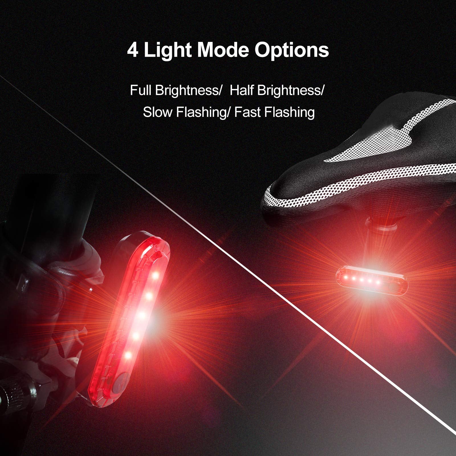 Ascher Usb Rechargeable Led Bike Tail Light 2 Pack, Bright Bicycle Rear Cycling Safety Flashlight, 330Mah Lithium Battery, 4 Light Mode Options, (2 Usb Cables Included)