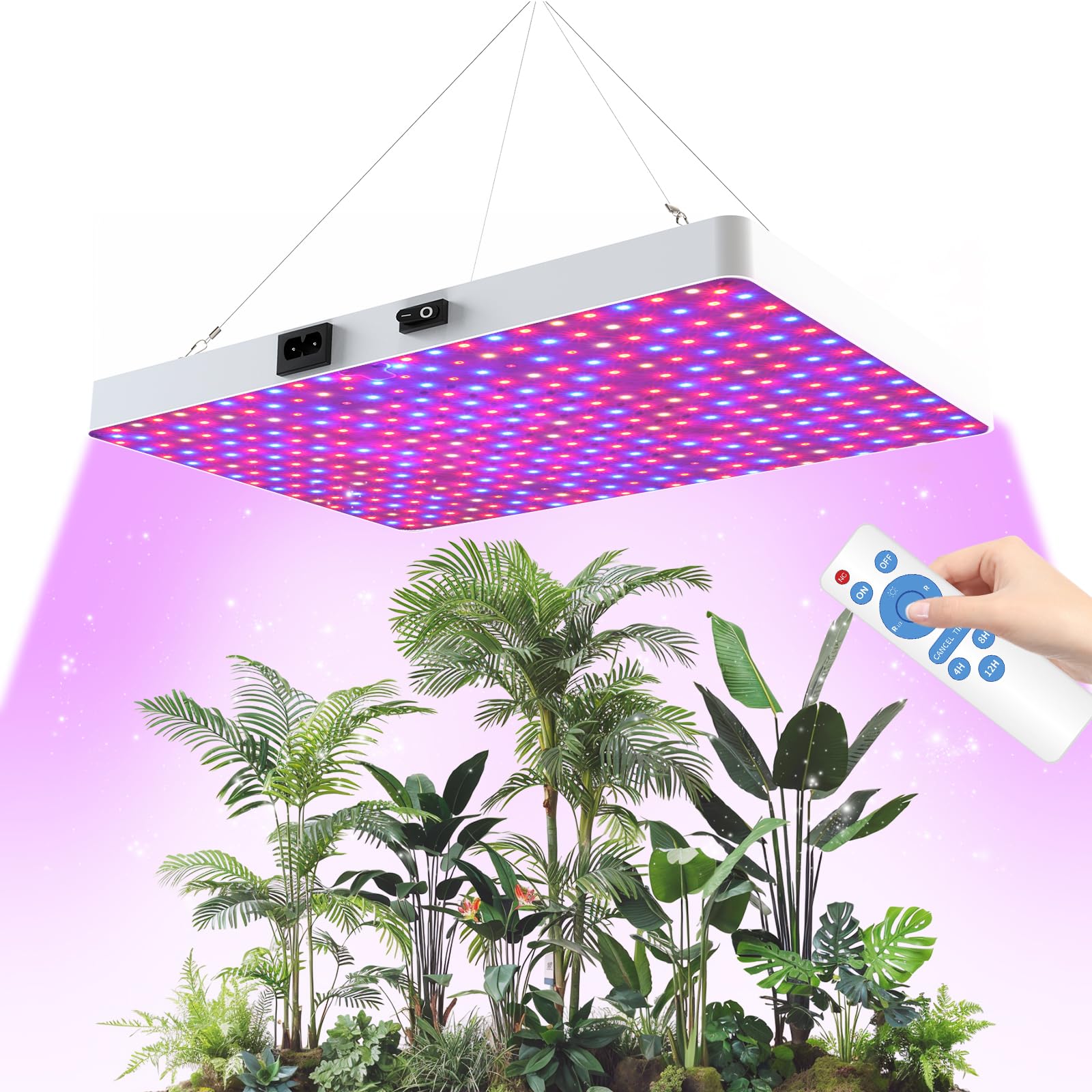 ZRYBOMY Remote Control LED Grow Light, Full Spectrum, 3 Lighting Modes, Stepless Dimmable, Aluminum, Grow Light, White, Model G1