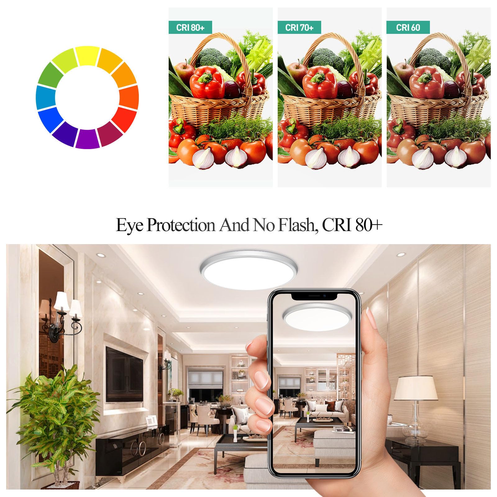 DODOPEN Modern LED Ceiling Light Fixture, 24W, 12inch, Adjustable Color Temperature, Round White, Model sskg