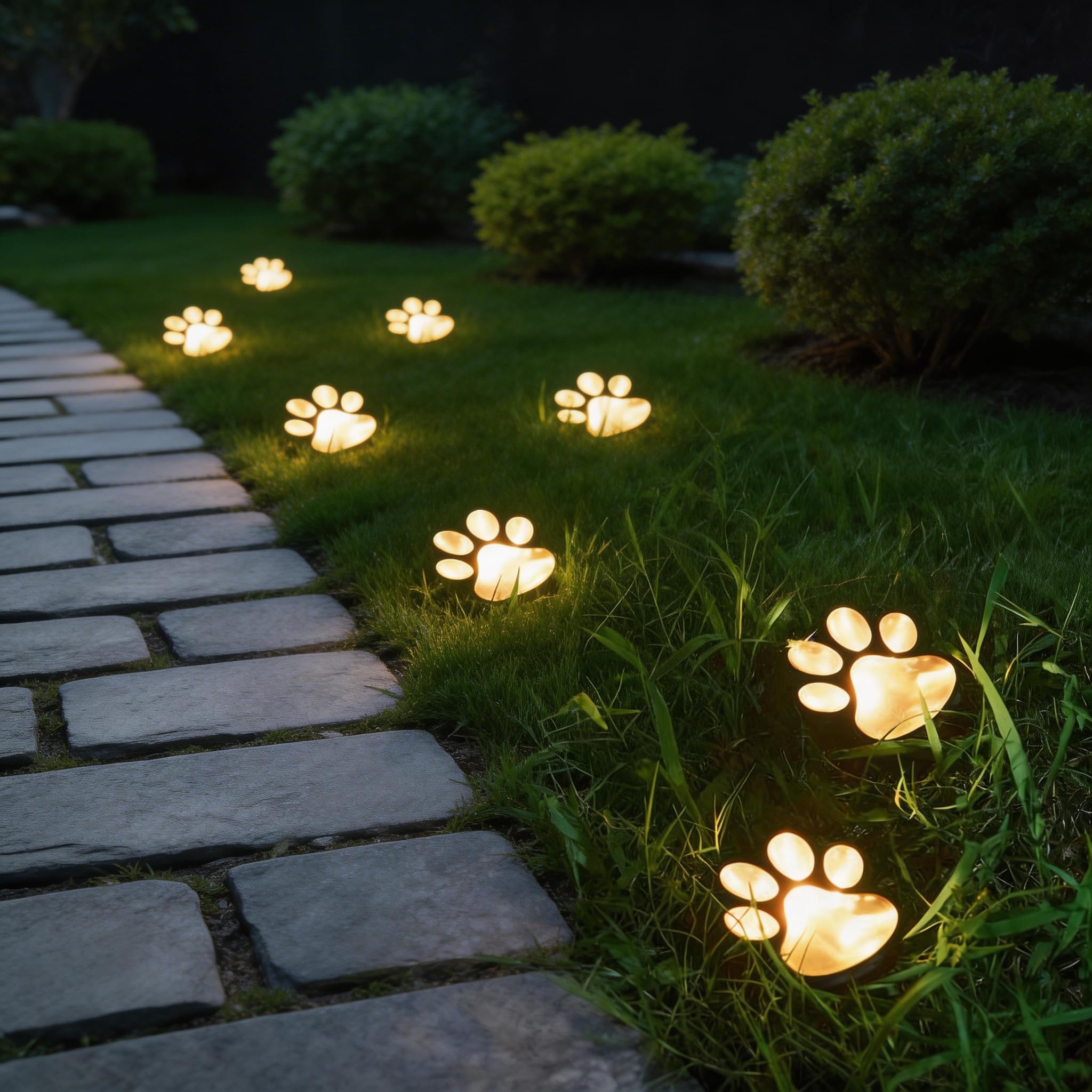 Nestinmay 6 Pack Solar Powered Paw Print Garden Lights, Outdoor Waterproof Animal Footprint Decorative Lawn Lights, (Warm)