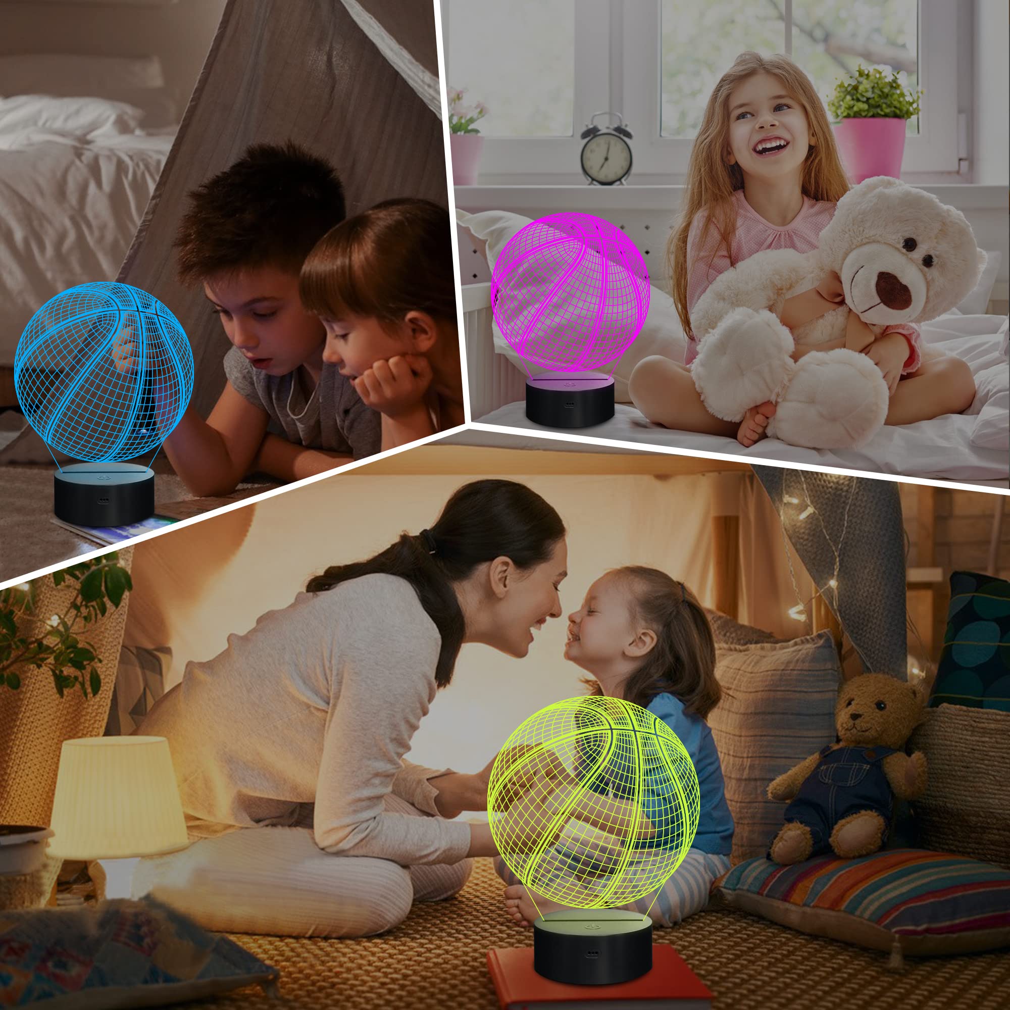 Lampeez 3D Optical Illusion Basketball Night Light with Remote Control, 16 Colors, Model FS-2810-9999