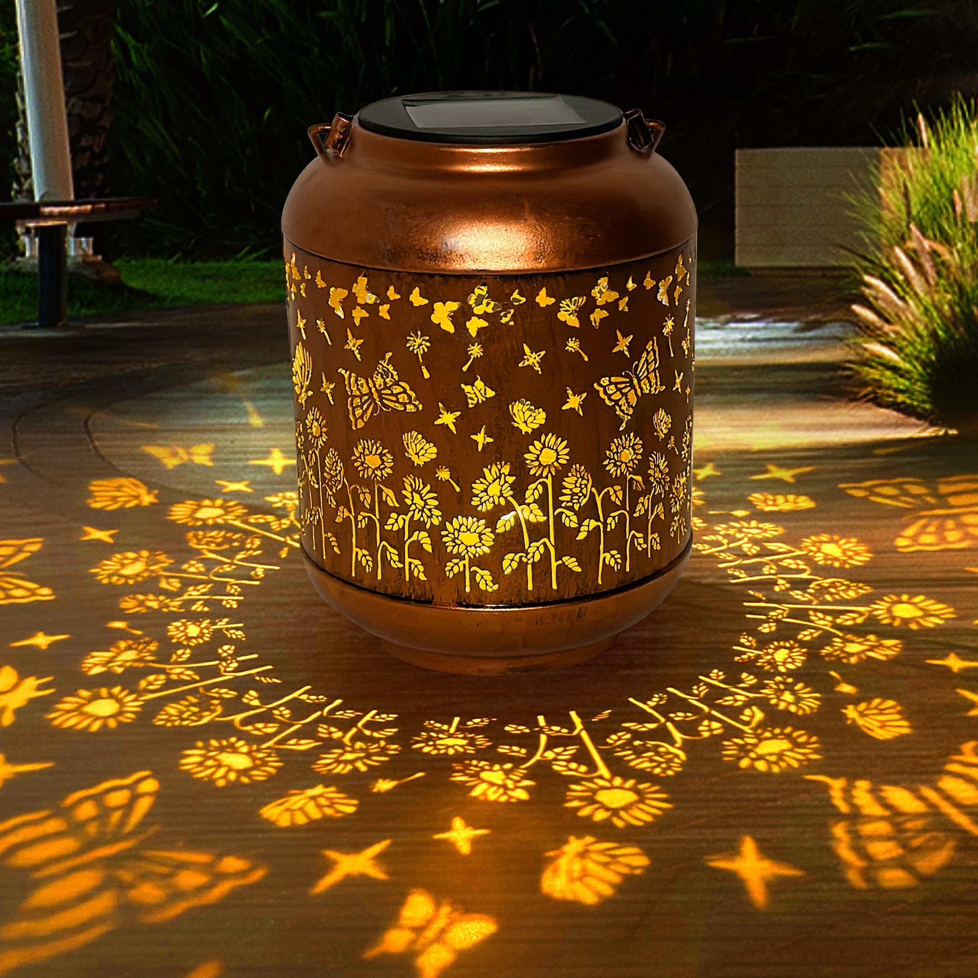 anytalk Outdoor Solar Lantern - Waterproof Hanging Lantern for Garden, Iron, Butterfly, Model Deco&Dot-Lantern B