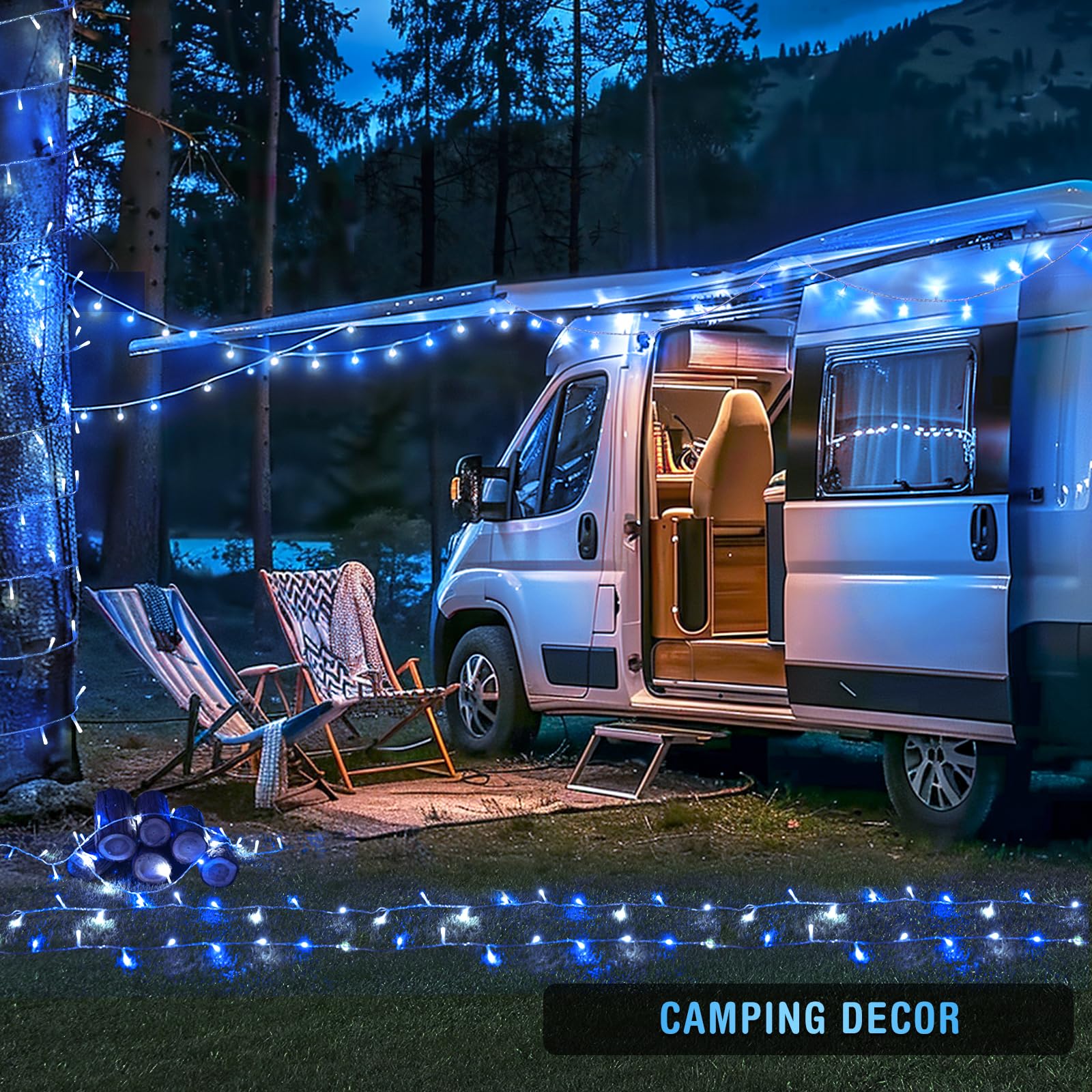 JMEXSUSS Battery String Lights, 100 LED, 33ft, Blue & White, 2 Pack with Remote for Outdoor Party and Birthday Decorations