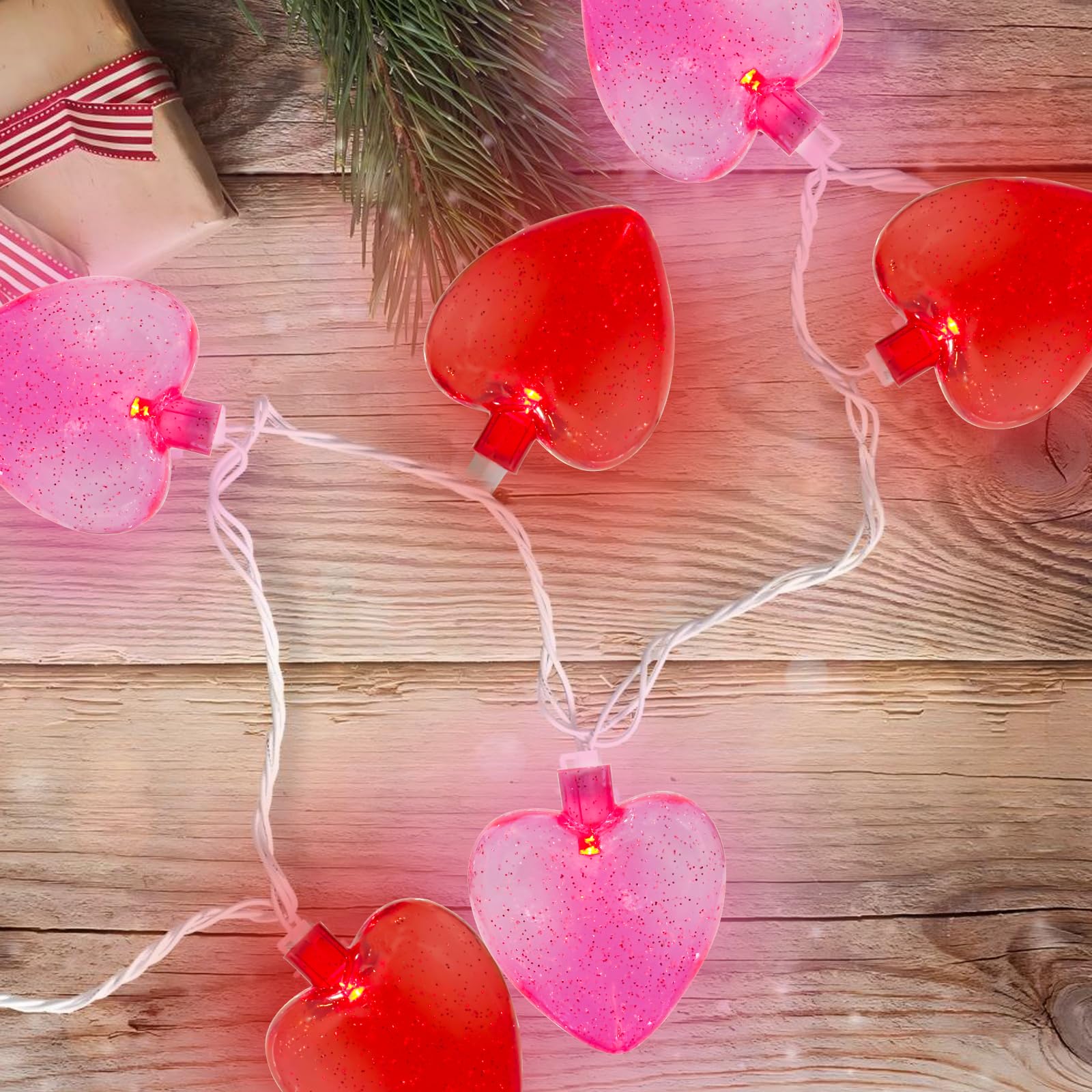 GOOTHY Heart String Lights - 8.5Ft Pink & Red Glitter Heart Fairy Lights for Valentine's Day Decor, Indoor/Outdoor Use