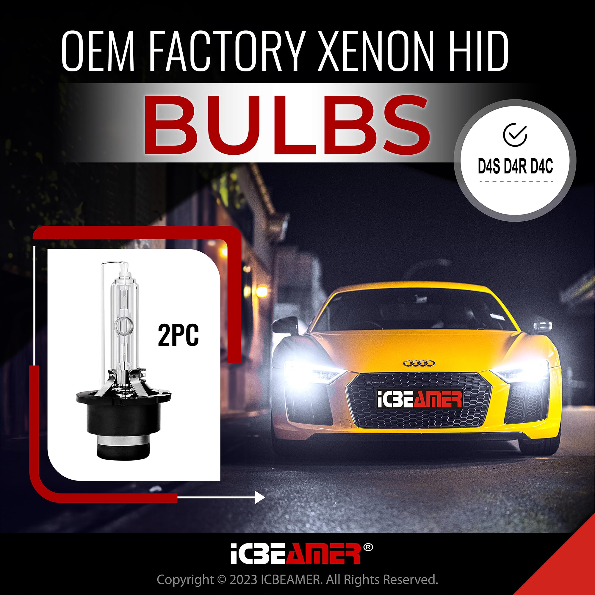 ICBEAMER 8000K D4R D4C D4S Xenon HID | Direct Replacement | Replace OEM Headlight Low Beam Light Bulbs | [Color: Light Blue]