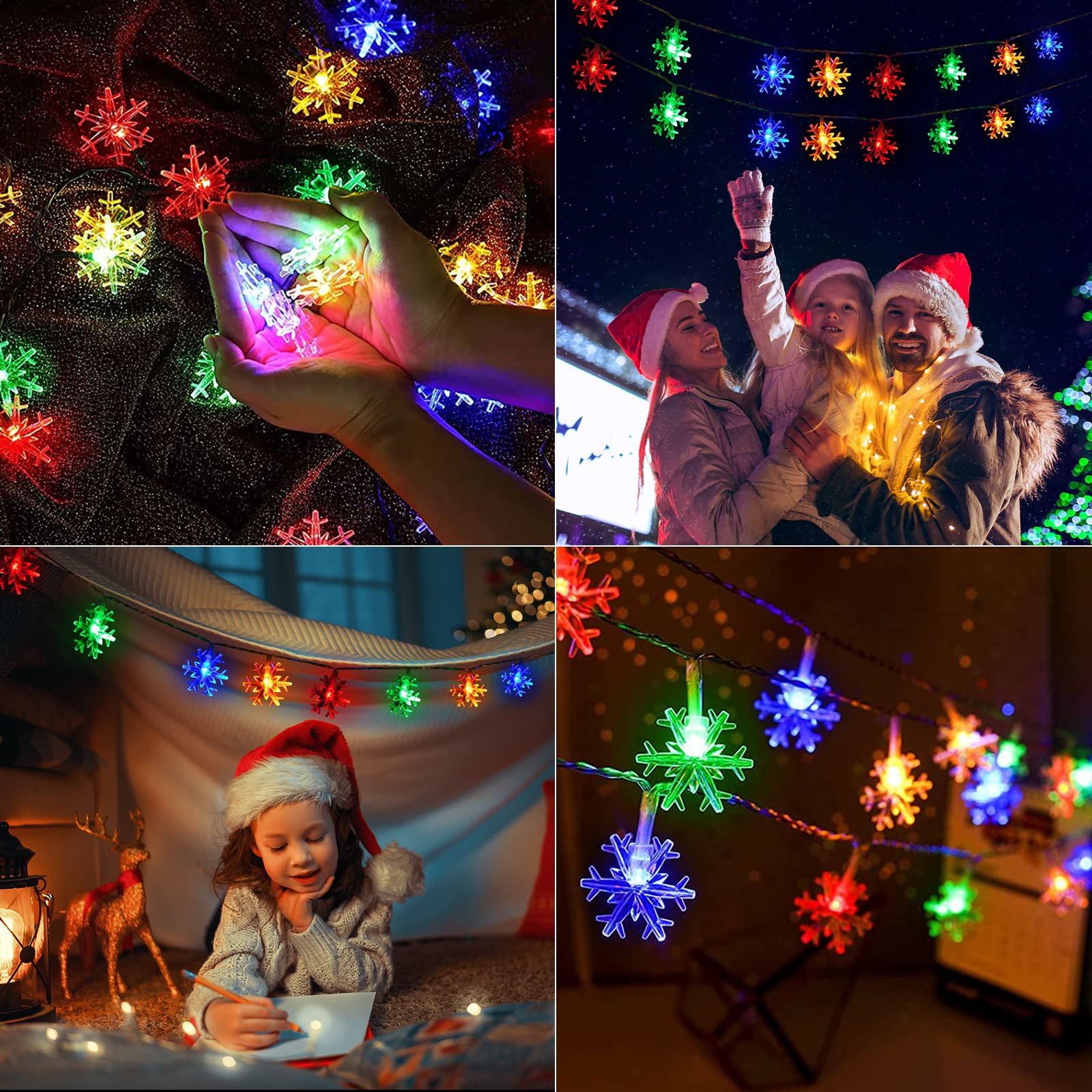 Brightown Solar Christmas Snowflake String Lights 100 LED Outdoor Waterproof Multicolor Fairy Lights 39 FT with 8 Lighting Modes