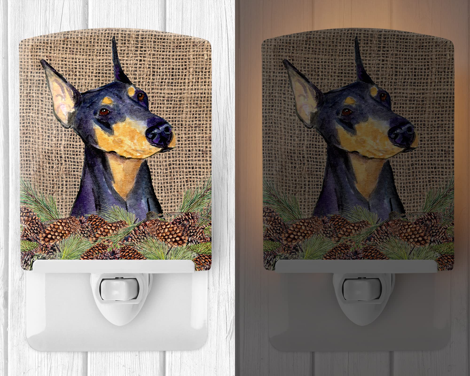 Caroline'S Treasures Doberman Ceramic Night Light, Faux Burlap Design, Ul-Certified, 6X4X3&quot;